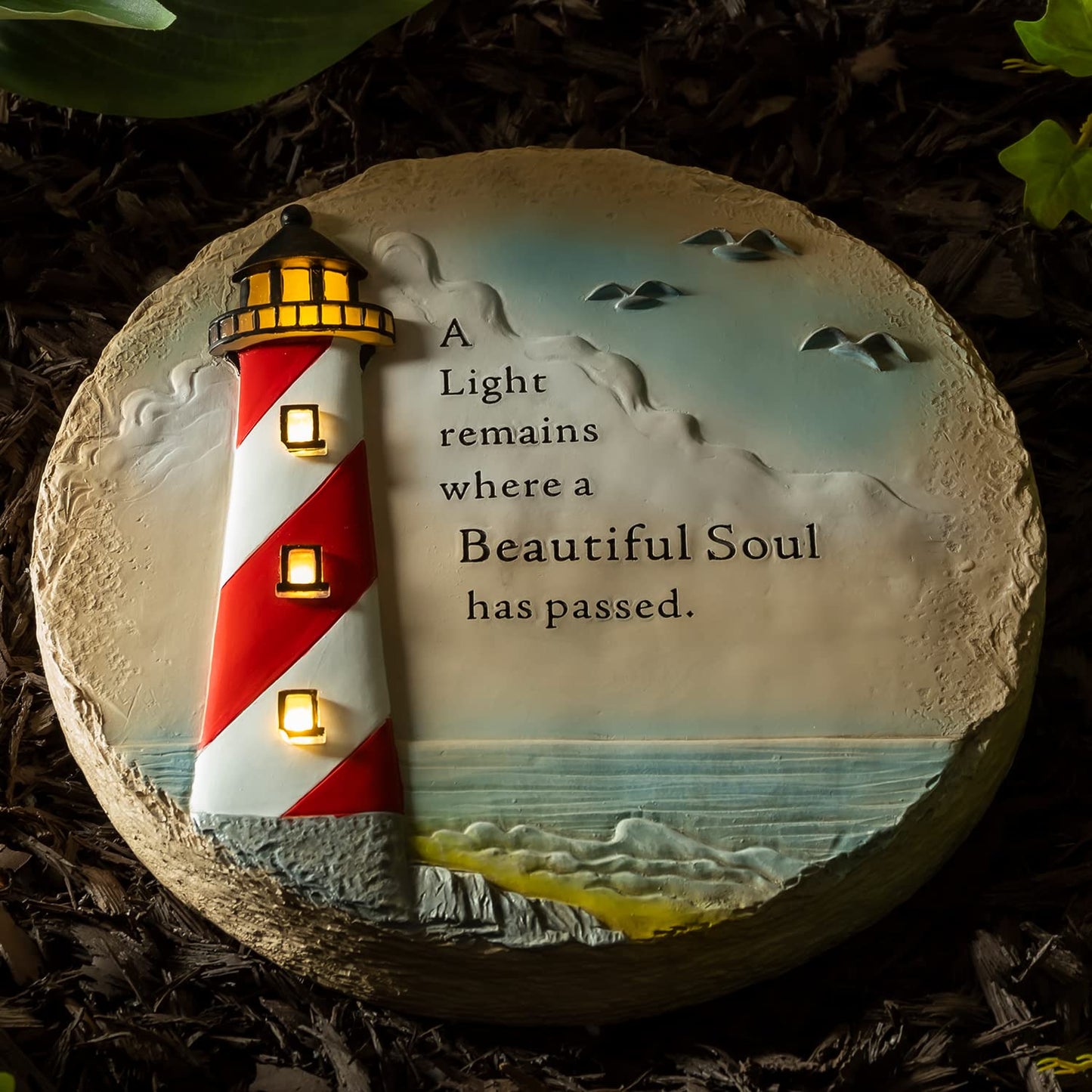 Evergreen LED Outdoor Safe Memorial Stone | Lighthouse Coastal Beautiful Soul | 10 Inches Wide | Remembrance Décor for Homes, Lawn and Garden | Waterproof Battery Operated | Outside or Indoor