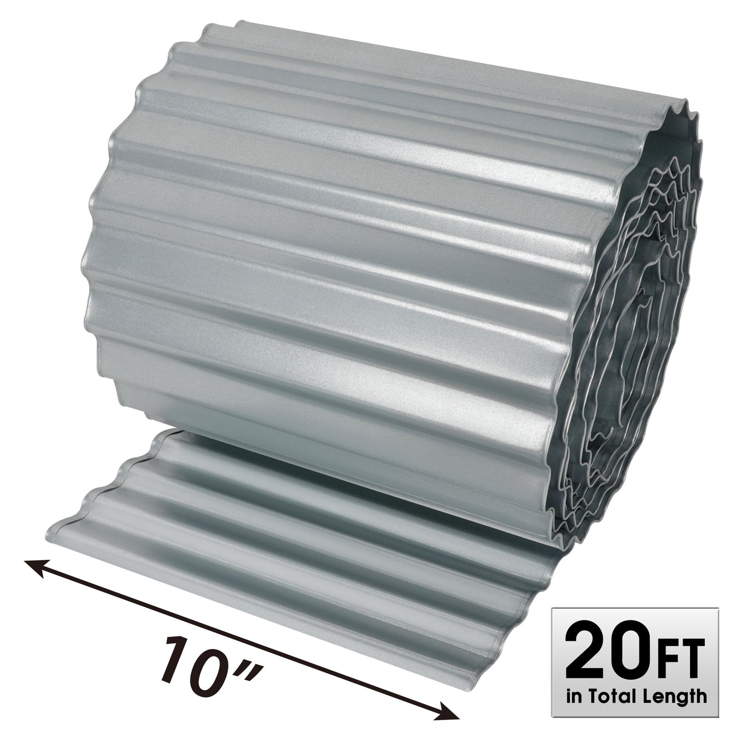Worth Wide Wavy Galvanized Steel Landscape Edging 10" x 20ft Flexible Sturdy Metal Lawn Garden Edging Long Strips for Raised Bed Tree Borders Silver