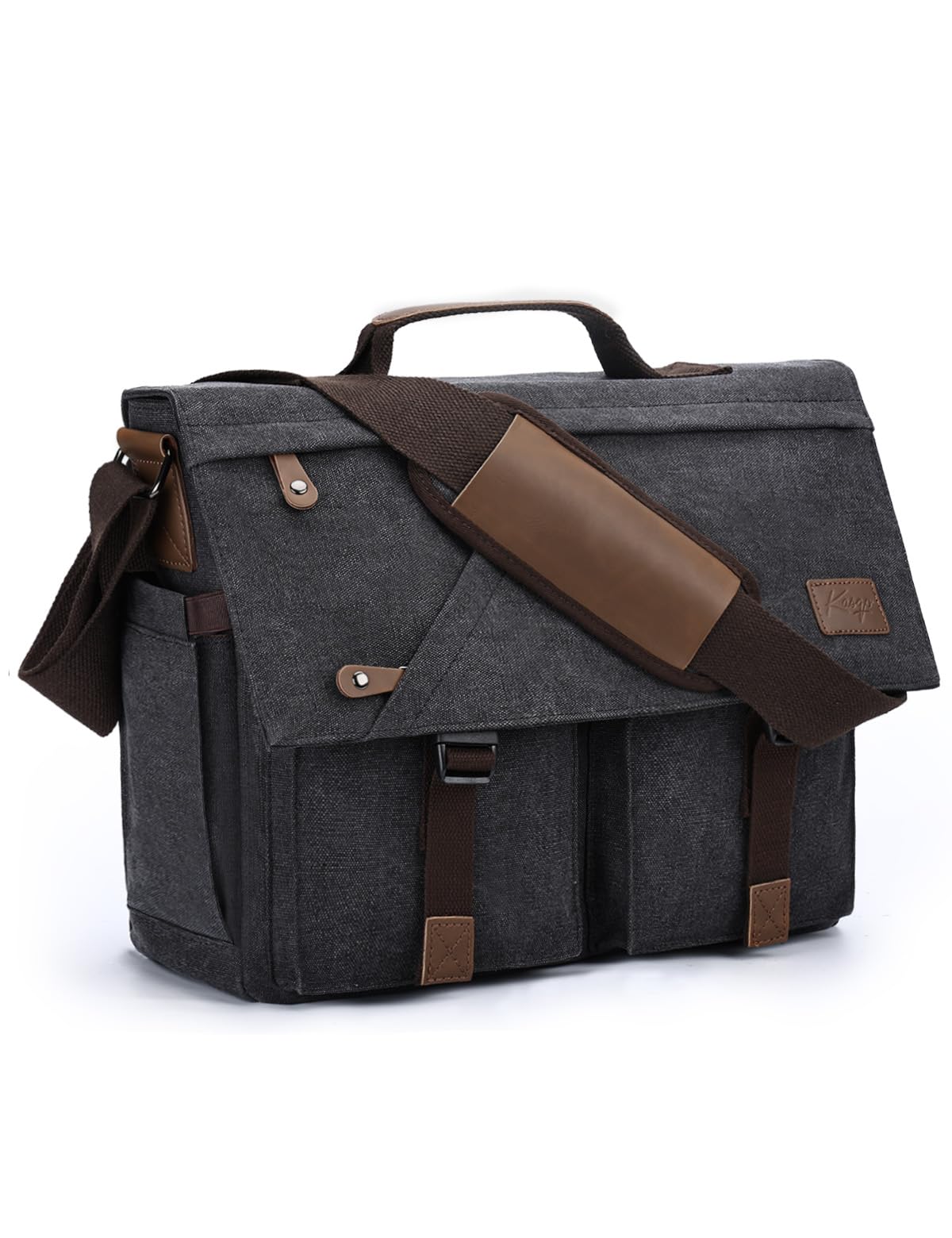 Messenger Bag for Men Women，Kasqo 15.6 Inch Large Canvas Laptop Bag Water Resistant Shoulder Bag Satchel Computer Briefcase for Office Business Travel School Dark Gray