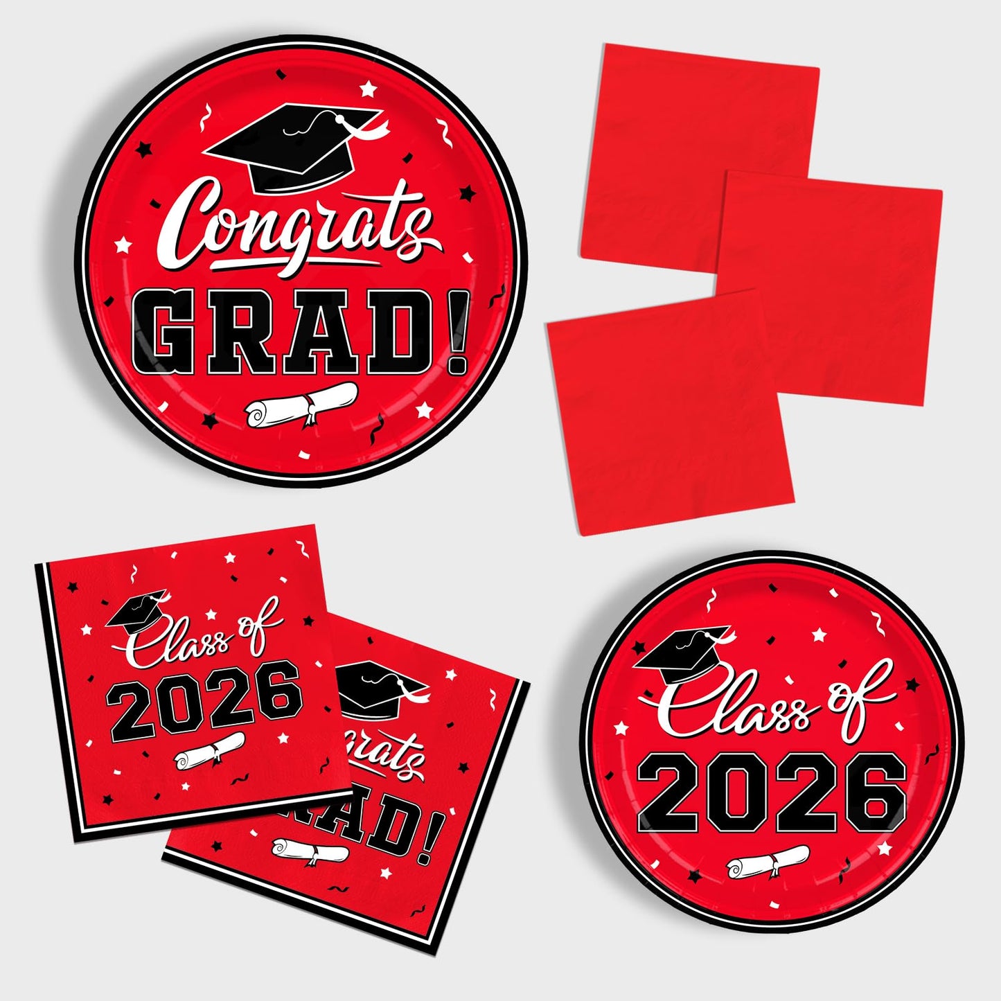 Gatherfun Graduation decorations 2026 Graduation Plates and Napkins Red Disposable Paper Plates Luncheon Napkins Cocktail Napkins for Congrats Grad Party Decorations, Serve 50