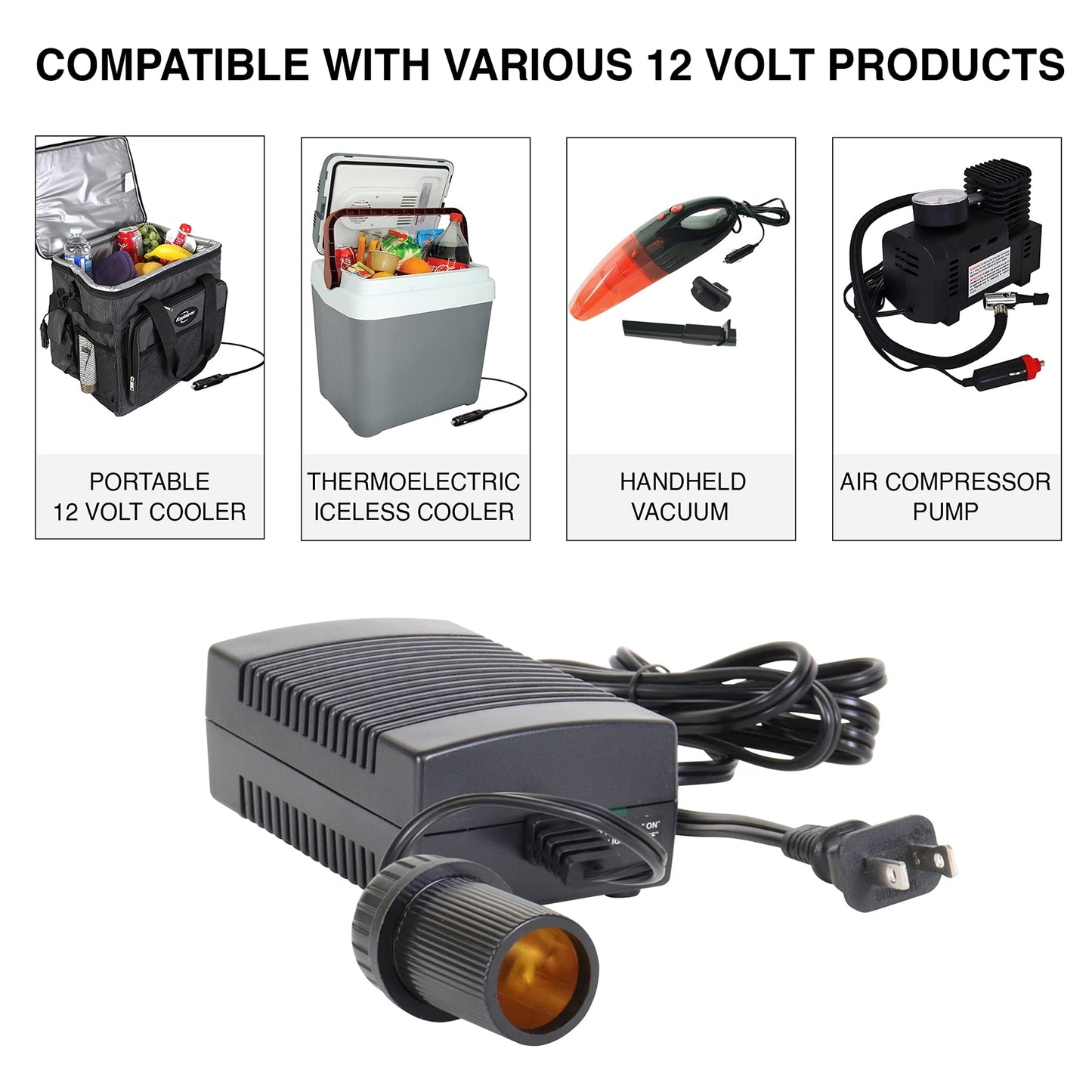 Koolatron Power Adapter - 12V 5A Converter for Car Fridge, Portable Devices, Vehicle Supplies, Replacement Cable, Extender Charger, Wall Outlet, Transformer for Cooler, 110V AC to 12V DC