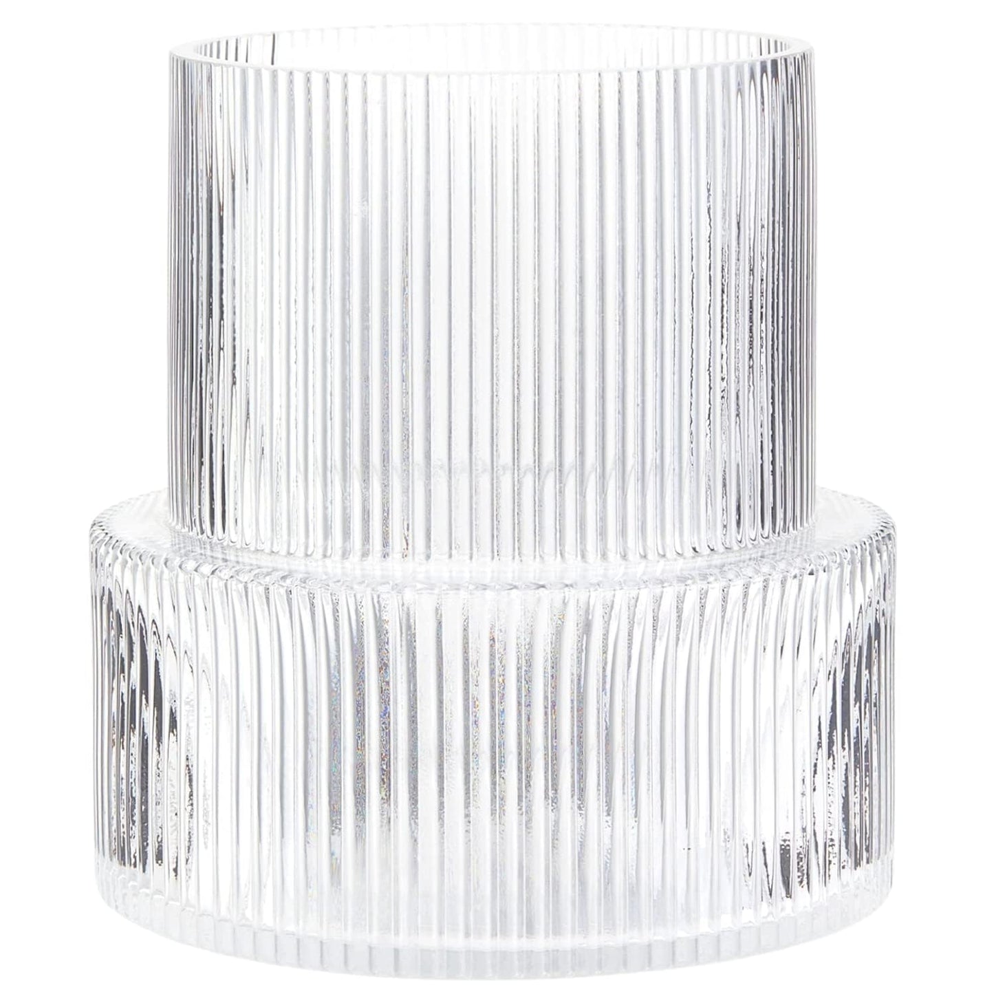 YANWE1 Clear Glass Vase, Ribbed Vase, Fluted Glass Vase, Flower Vase, Modern Vase for Centerpieces, Decorative Vase for Living Room, Dining Table, Entryway, Mantle, Shelf, Wedding, Office, 7.5 Inches
