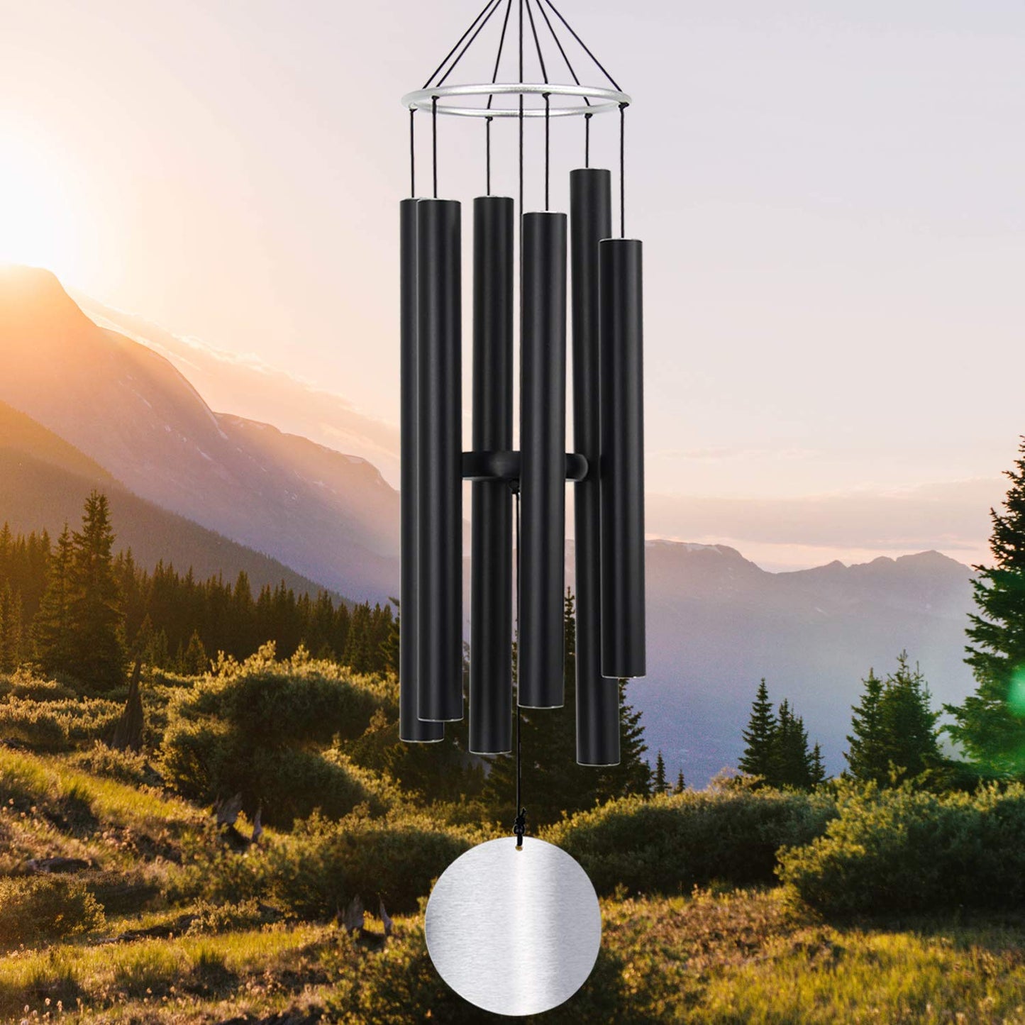 ASTARIN Wind Chimes Outdoor Large Deep Tone,36Inch Large Wind Chimes Tuned Relaxing Soothing Low Bass,Memorial Wind Chimes Sympathy for Mom Dad,Black(A Free Card)