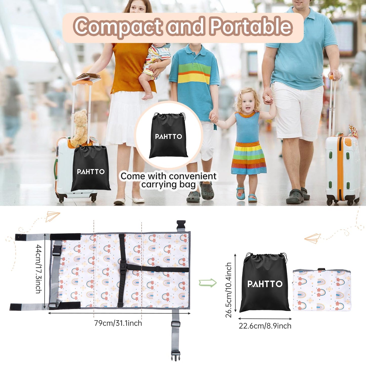 Newly Upgraded Seat Extender for Kids, Portable Airplane Bed for Toddler, Baby Hammock Travel Essentials, 79x44CM Foldable, Comfortable, Waterproof, Durable and Safe