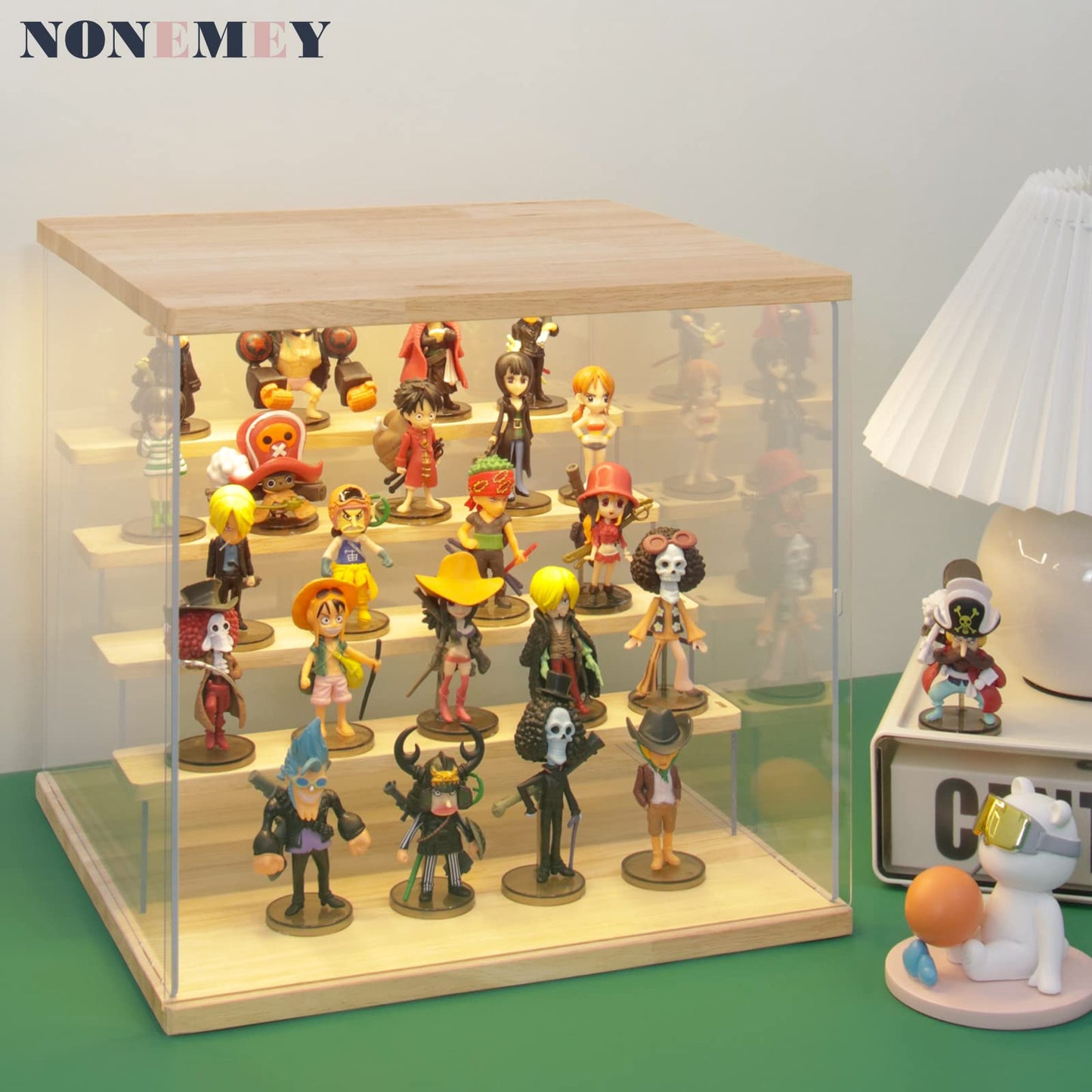 NONEMEY Clear Acrylic Display Case Stand with LED Light 2/3/4/5 Tier Storage Box Showcase Dustproof Organizer Box for Collectibles