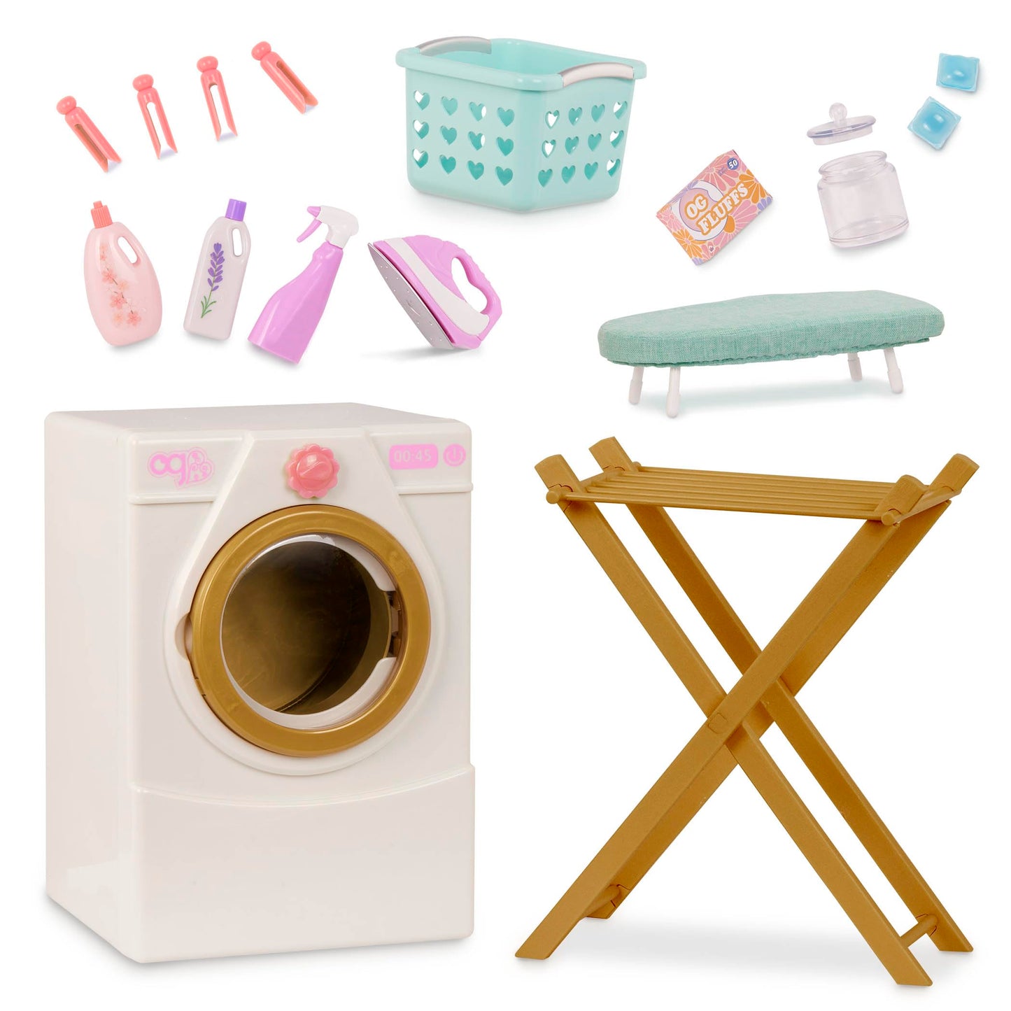Our Generation – Doll Washing Machine – Drying Rack, Iron & Cleaning Set – 18-inch Doll House Accessories – Pretend Play – Toys for Kids Ages 3 Years & Older – Laundry Day