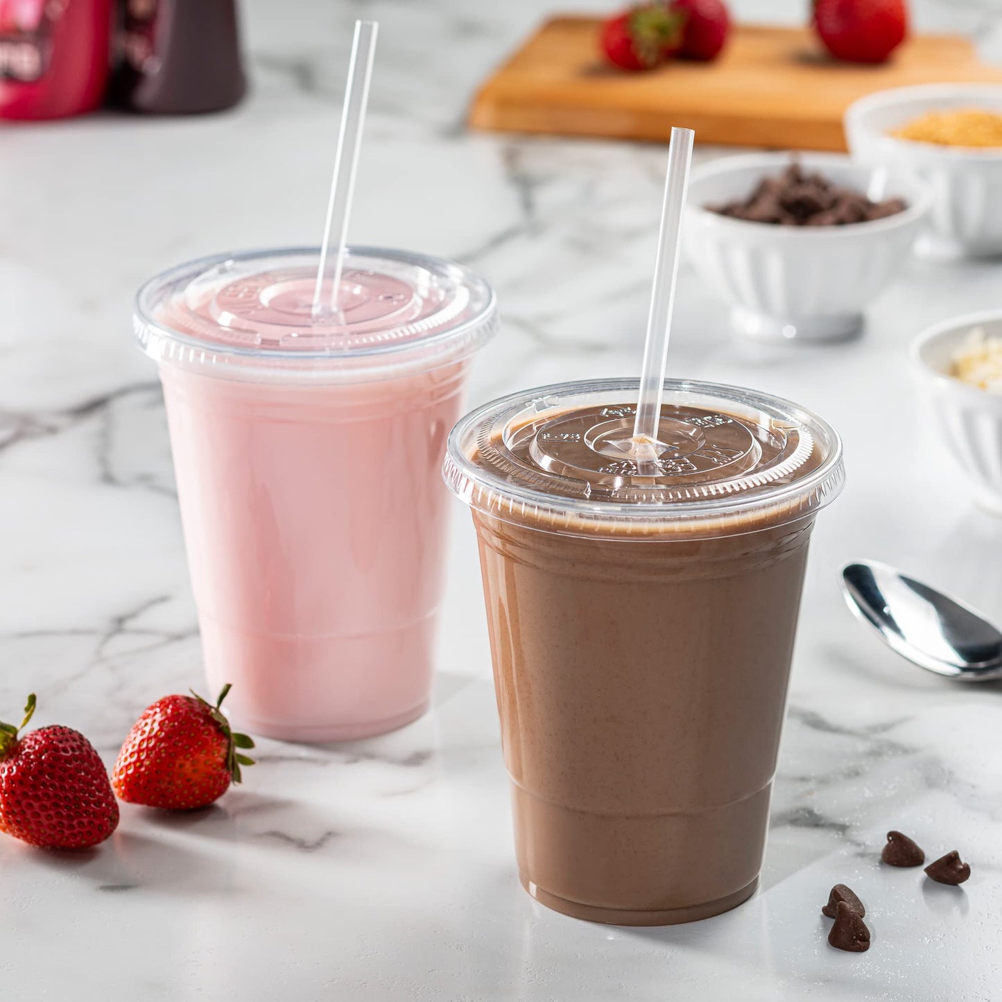 Gusto [16 oz. - 100 Count] Clear PET Cups with Lids, Disposable Coffee Cups with Flat Lids - Ideal for Cold Beverages, Smoothies, and to-Go Drinks - Formerly Comfy Package