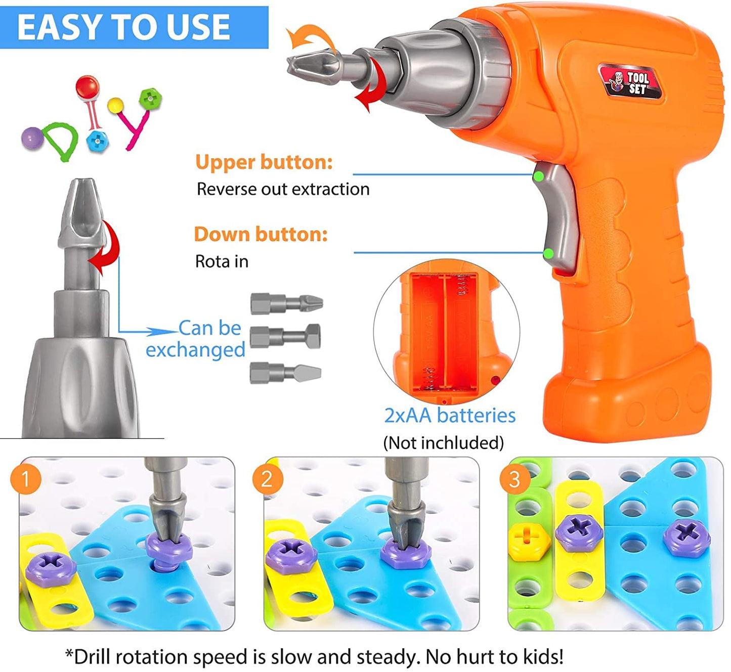 Parhlen Educational Toys Building Blocks, 244 Pieces Electric Screwdriver DIY Building Toys for Both Boys and Girls, Educational Construction Building kit for Kids Ages 4 5 6 7 8 9 10 Year Old