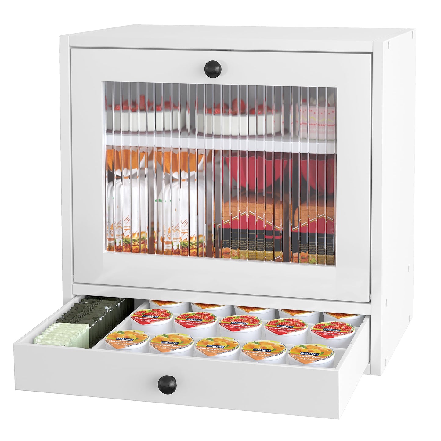 Alpeir Wooden Bread Box for Kitchen Counter 3 Tier Large Bread Boxes with Window & Drawer Homemade Bread Storage Container Boite a Pain Pour Comptoir, White