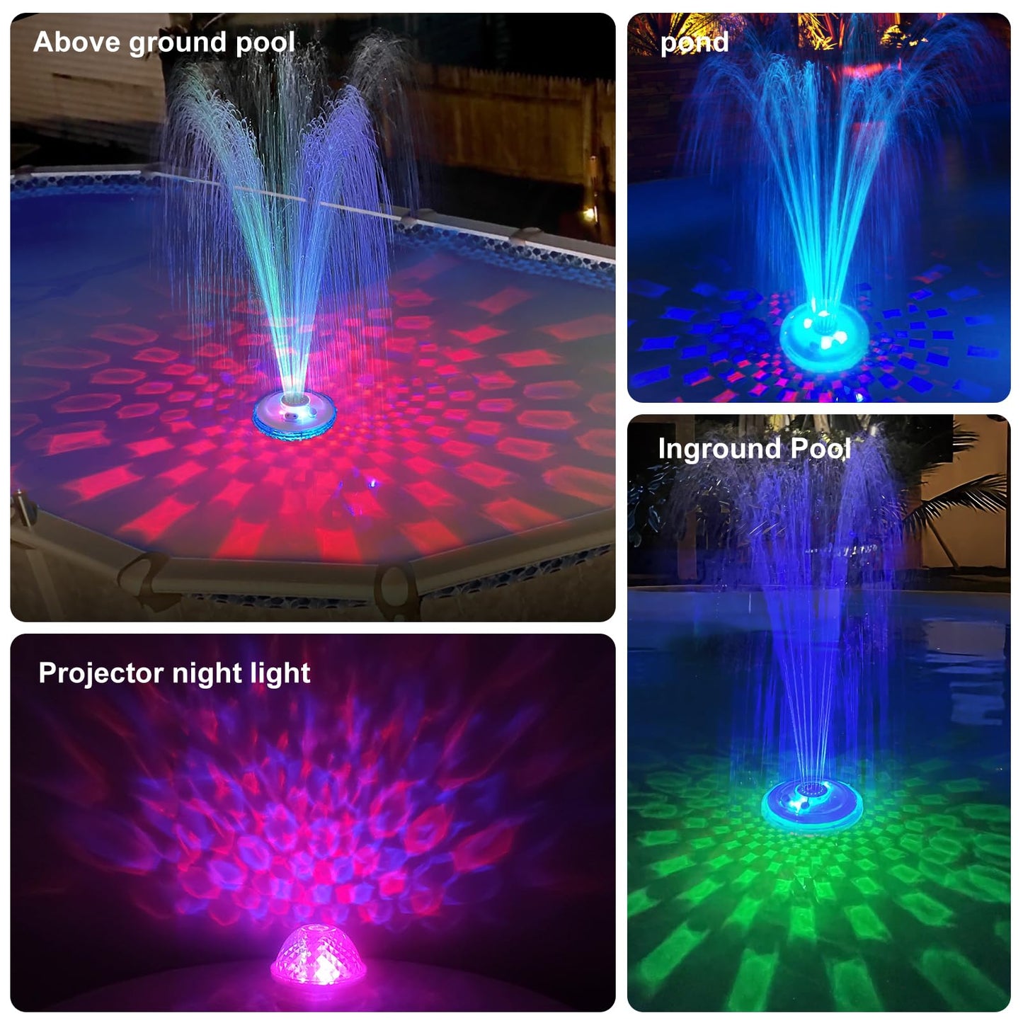 LanAqua Floating Pool Fountain with Underwater Light Show,Pool Water Fountain Rechargeable Battery Powered,2 Spray Modes Pool Fountain Pump,Pool Fountains for Inground Above Ground Pools-1PC