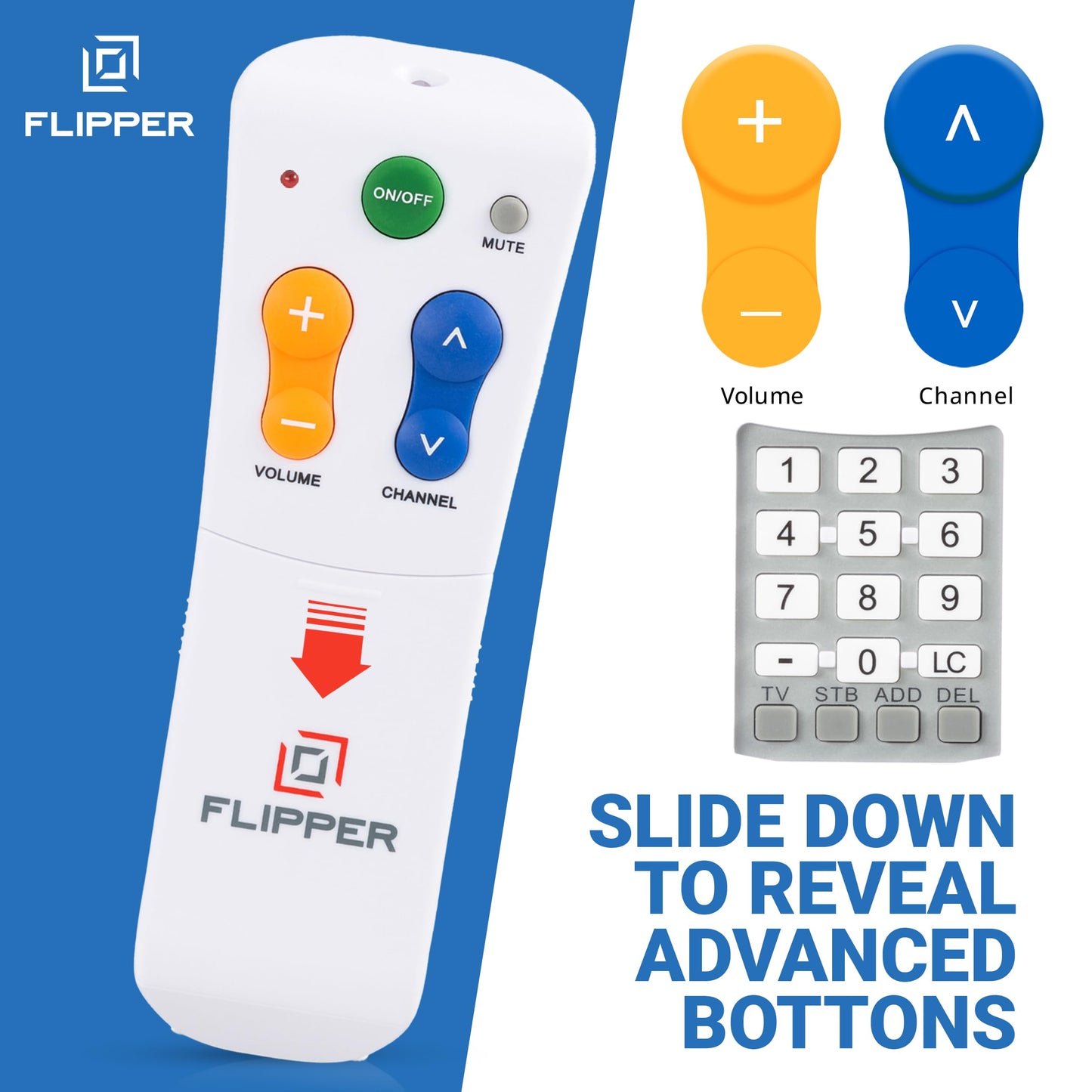 Flipper Big Button Universal TV Remote for Seniors, Elders - Easy Setup & Programmable Favorites Management, IR Devices - Infarred for TV, Cable Set Top Boxes (STBs) [Does Not Work Streaming] (2024)