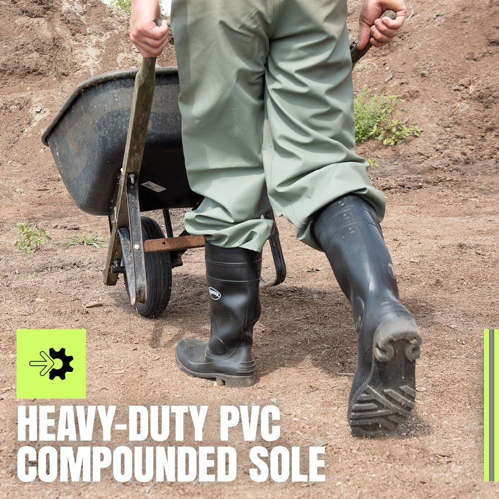 Pioneer Plain Toe Work Boots - Heavy Duty Comfortable PVC Boots For Men/Women - Food Processing, Farming, Waste - Black - 9