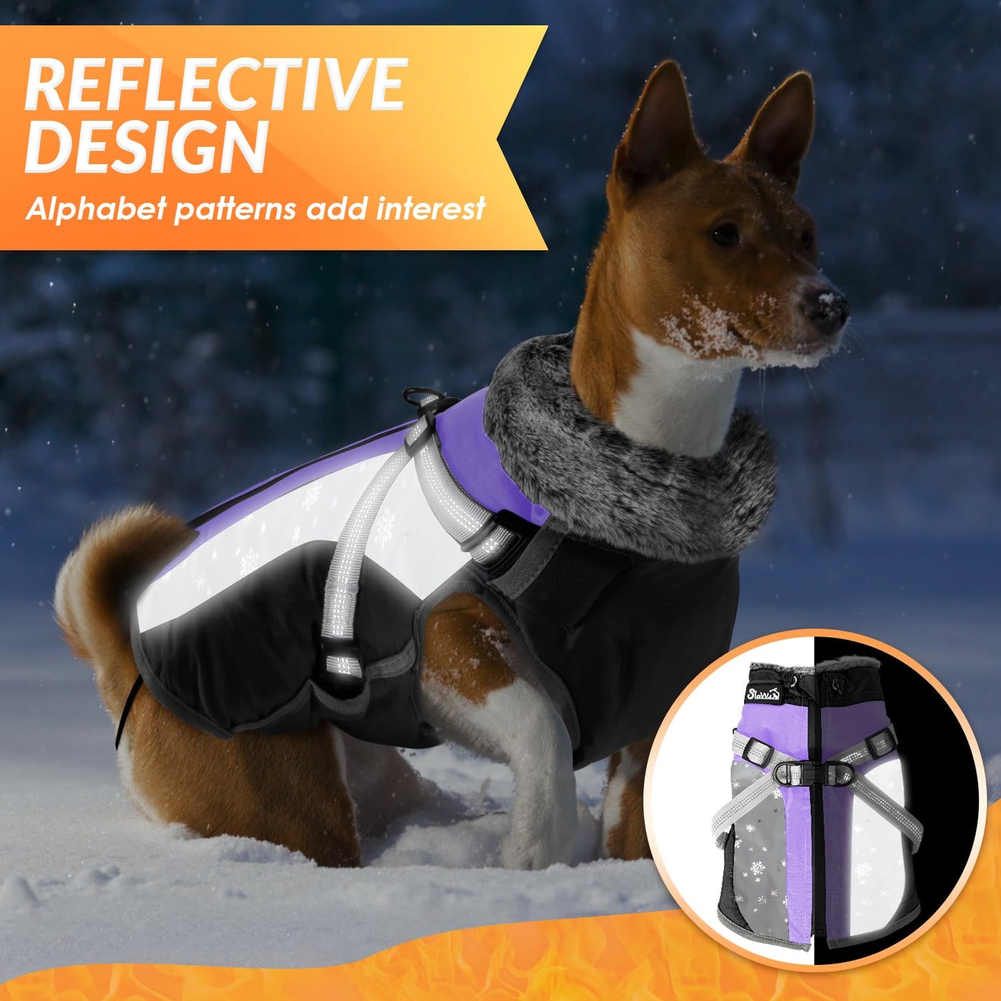 AUTOWT Winter Dog Coat for Medium Large Dogs, Waterproof Dog Coats Warm Jacket with Built in Harness, Adjustable Reflective Fleece Lining Dogs Cold Weather Coat Furry Clothes for Snow,Purple,XXL