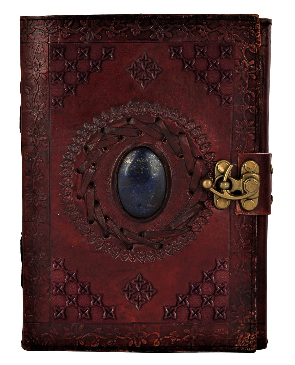 Leather Bound Journal for Men Women with Semi-Precious Stone & Buckle Closure - Book of Shadow Handmade Leather Travel Writing Notebook Diary Gift for Him Her