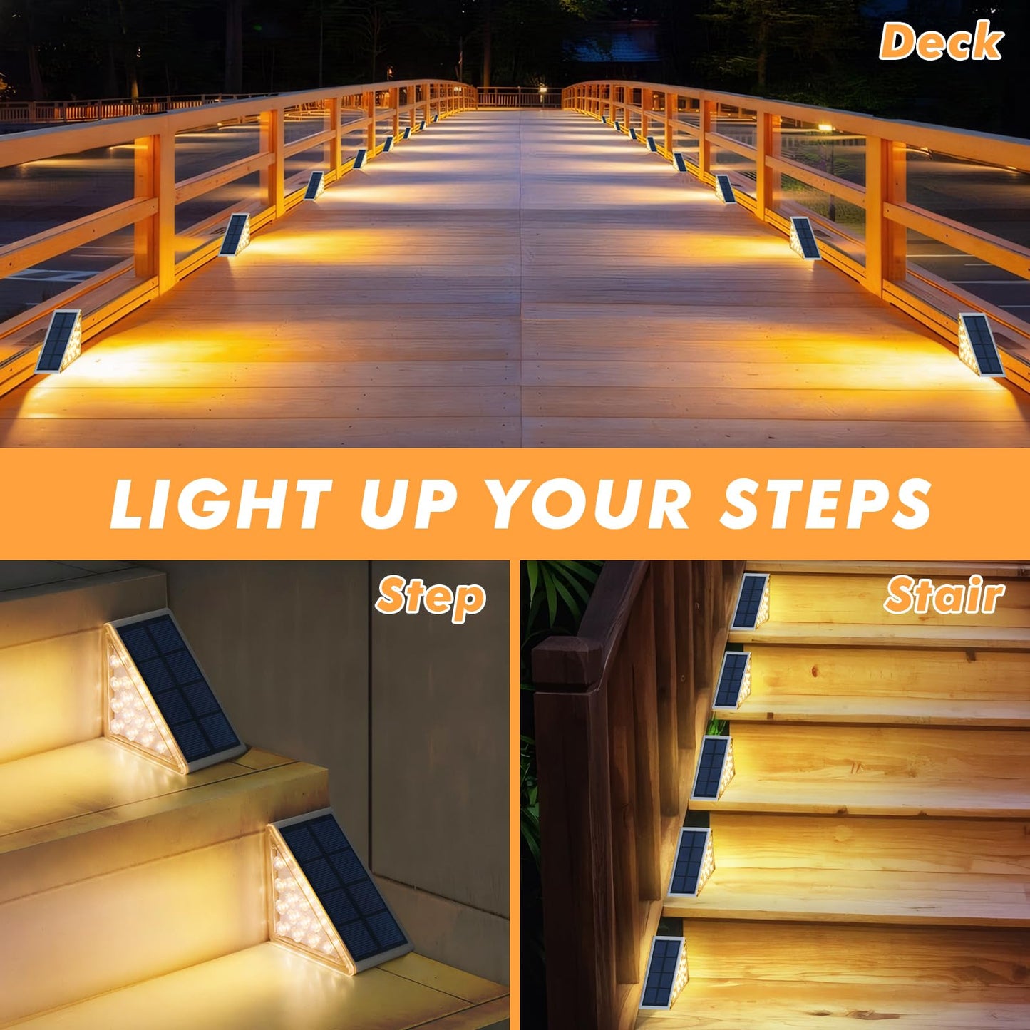 Fohil 6 Pack Solar Stair Lights, Solar Step Lights Outdoor Decor Waterproof LED Solar Deck Lights for Yard, Patio, Garden, Walkways, Front Door, Pathway, Driveway, Porch, Warm White