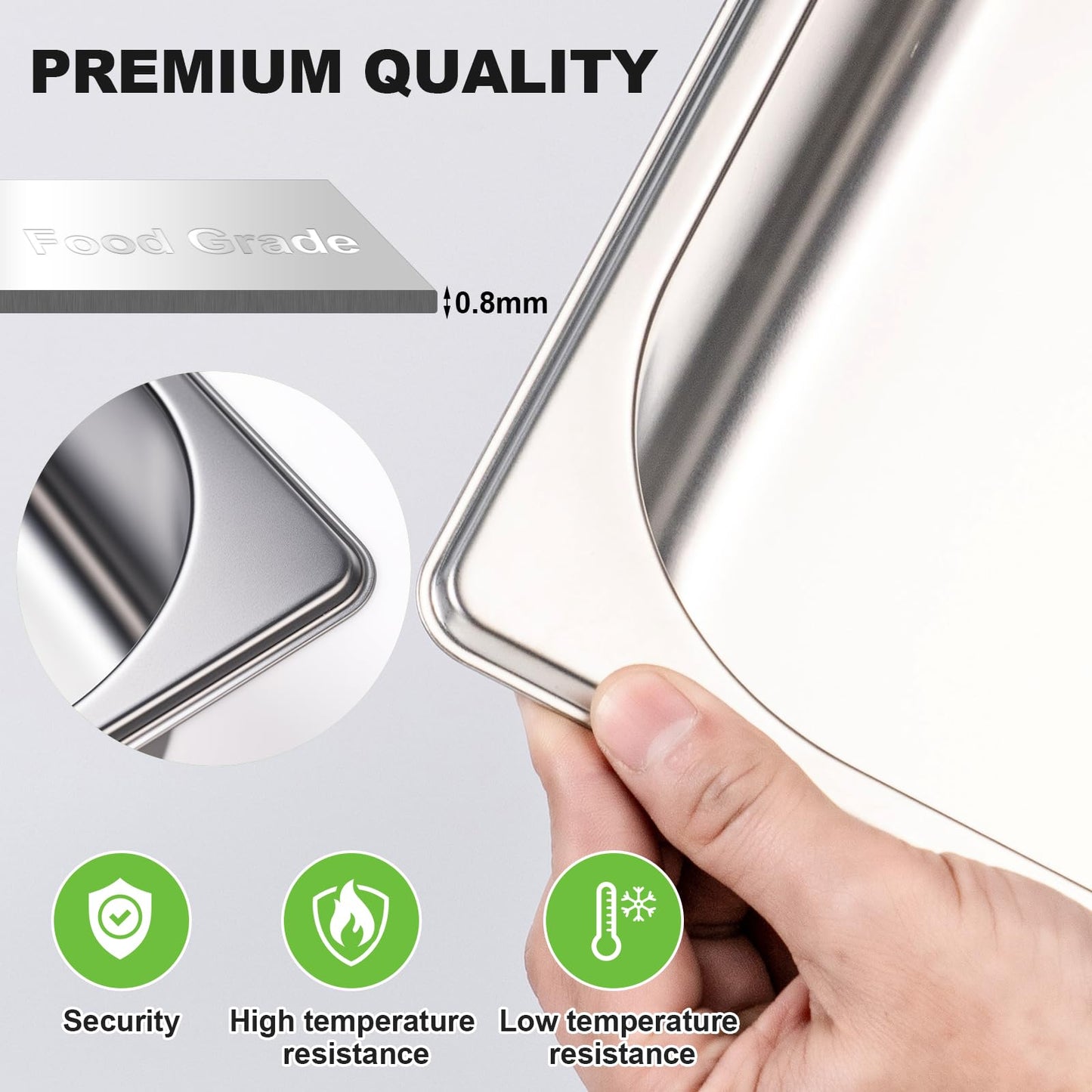 4 Pack Stainless Steel Hotel Pans 1/1 Full Size x 4" Deep Steam Table Pan 0.8 mm Thick with Lid Anti Jam Pan Stainless Steel Steamer Pan for Hotel Restaurant Buffet