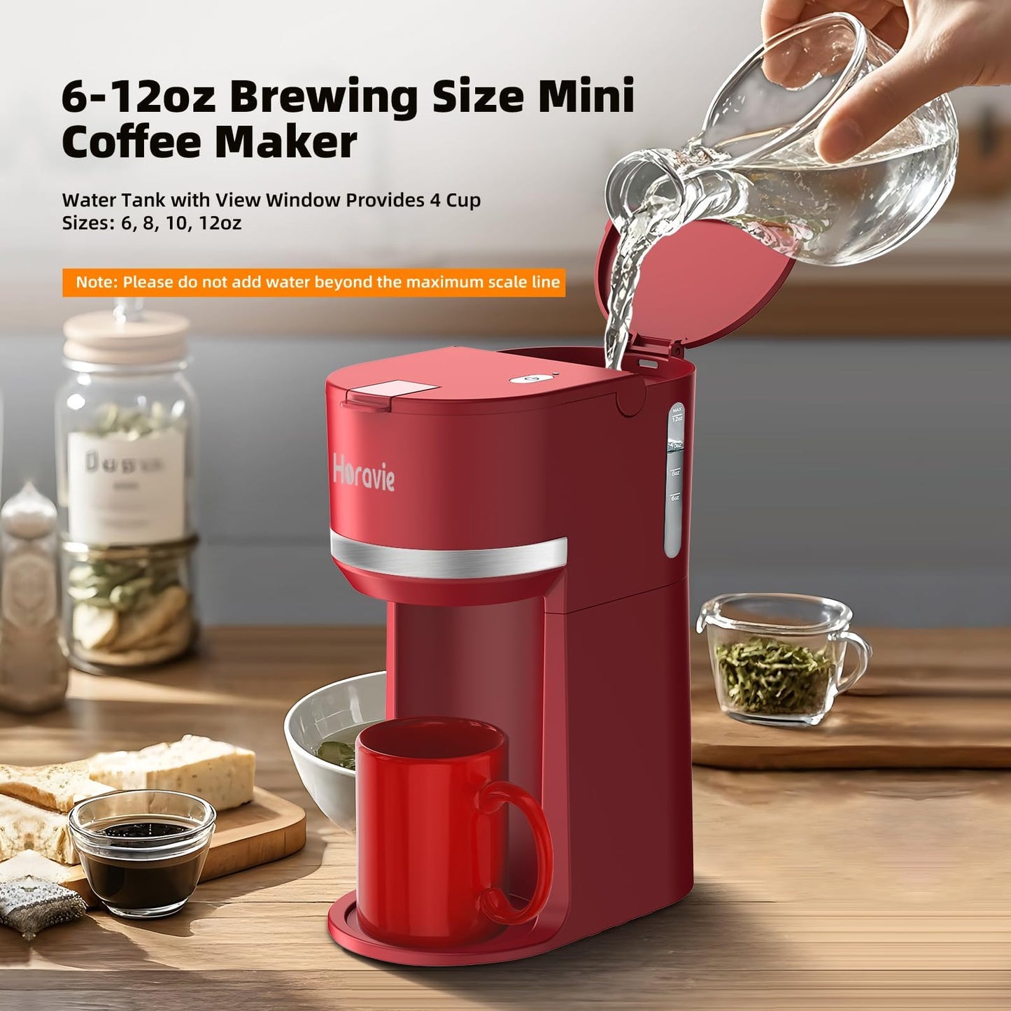 Single Serve Coffee Maker Machine for K-Cup and Ground Coffee, 6 to 12 oz. Brew Sizes, Fast Brew Single Cup Coffee Machine with Descaling Reminder and Water Window, Perfect for Small Spaces, Red