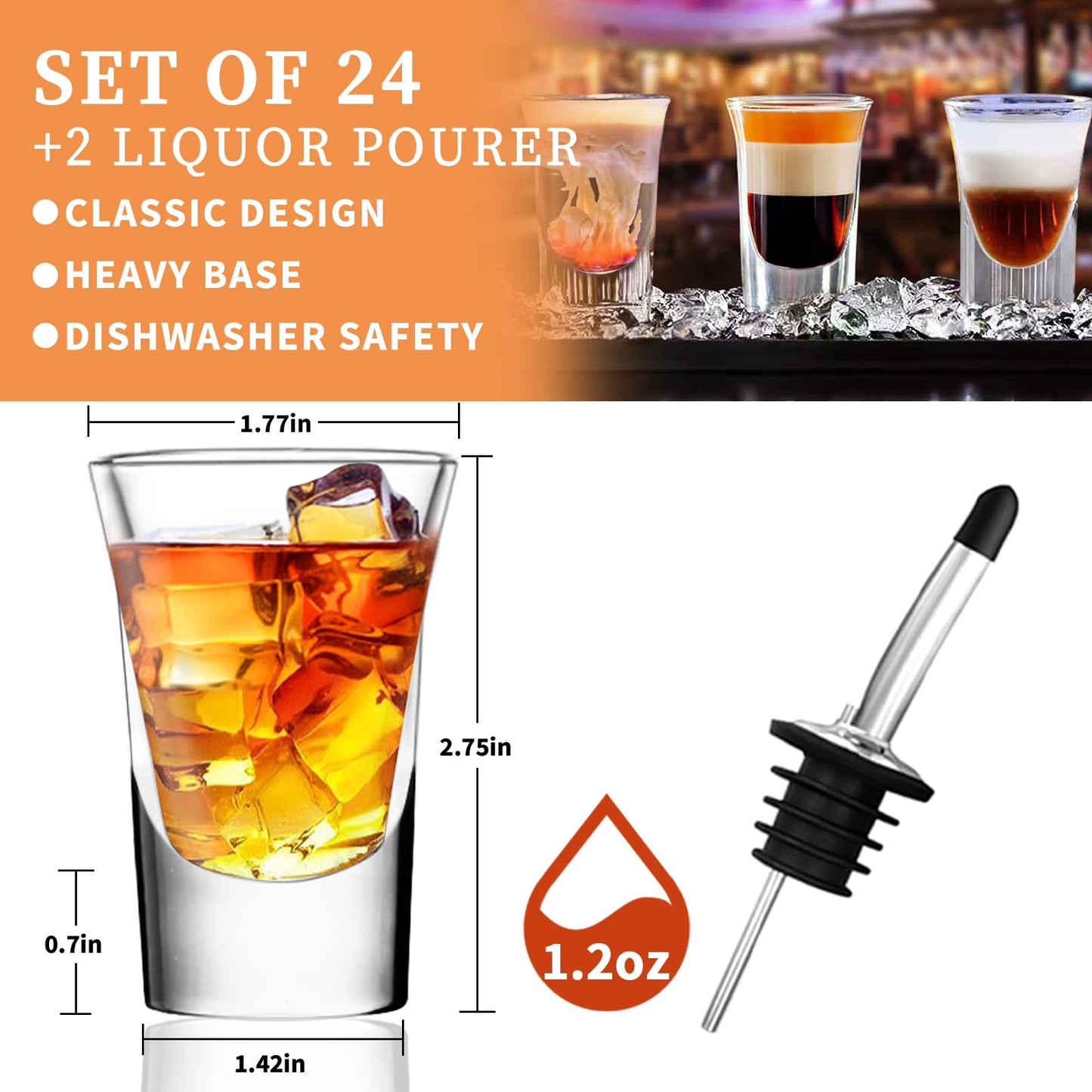 Shot Glasses Set of 24-1.2 OZ Clear Shot Glass with Heavy Base, Rock Shot Glasses Bulk for Cocktail, Vodka, Espressos, Liqueurs, Tequila and Desserts