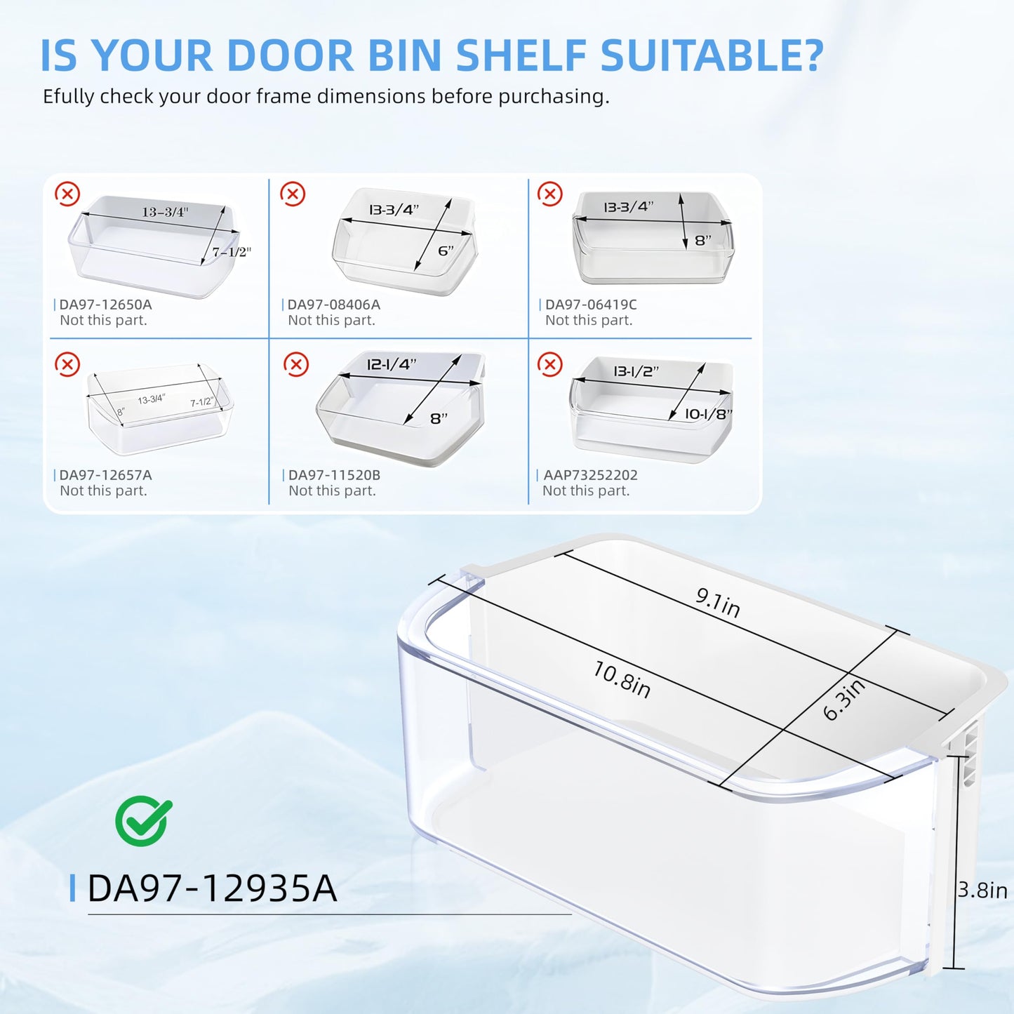 2 Pack DA97-12935A Door Bin, RF220NCTASR Left&Right Side Door Shelf Compatible with Samsung RF220NCTASG, RF220NCTAWW, RF220NCTASP Refrigerator Door Shelf, Replaces Ap5651846, PS5575404