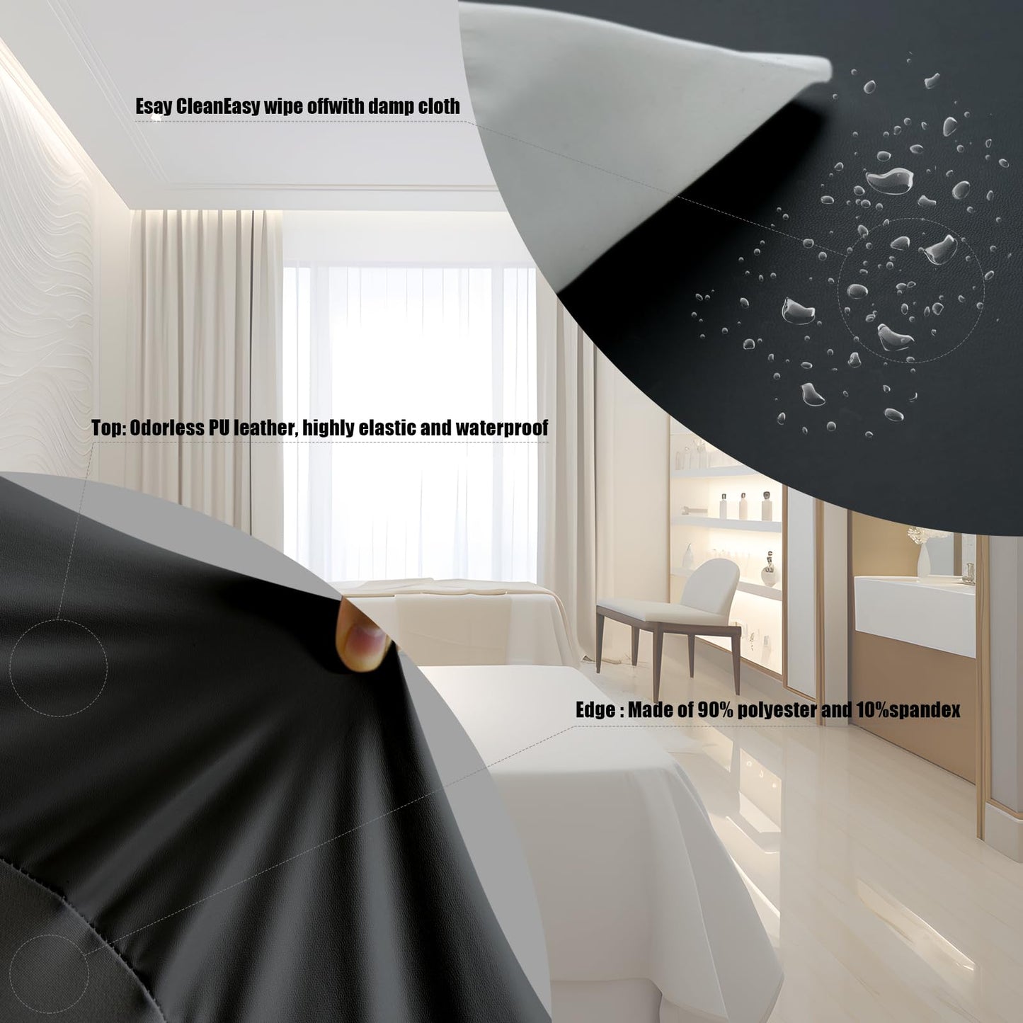 Lash Bed Cover PU Leather Massage Table Cover Protector Waterproof & Wipeable Protective Cover for Spa Table, Ultra-Durable and High Elasticity Vegan Leather Lash Bed Topper(Black, 6FT)