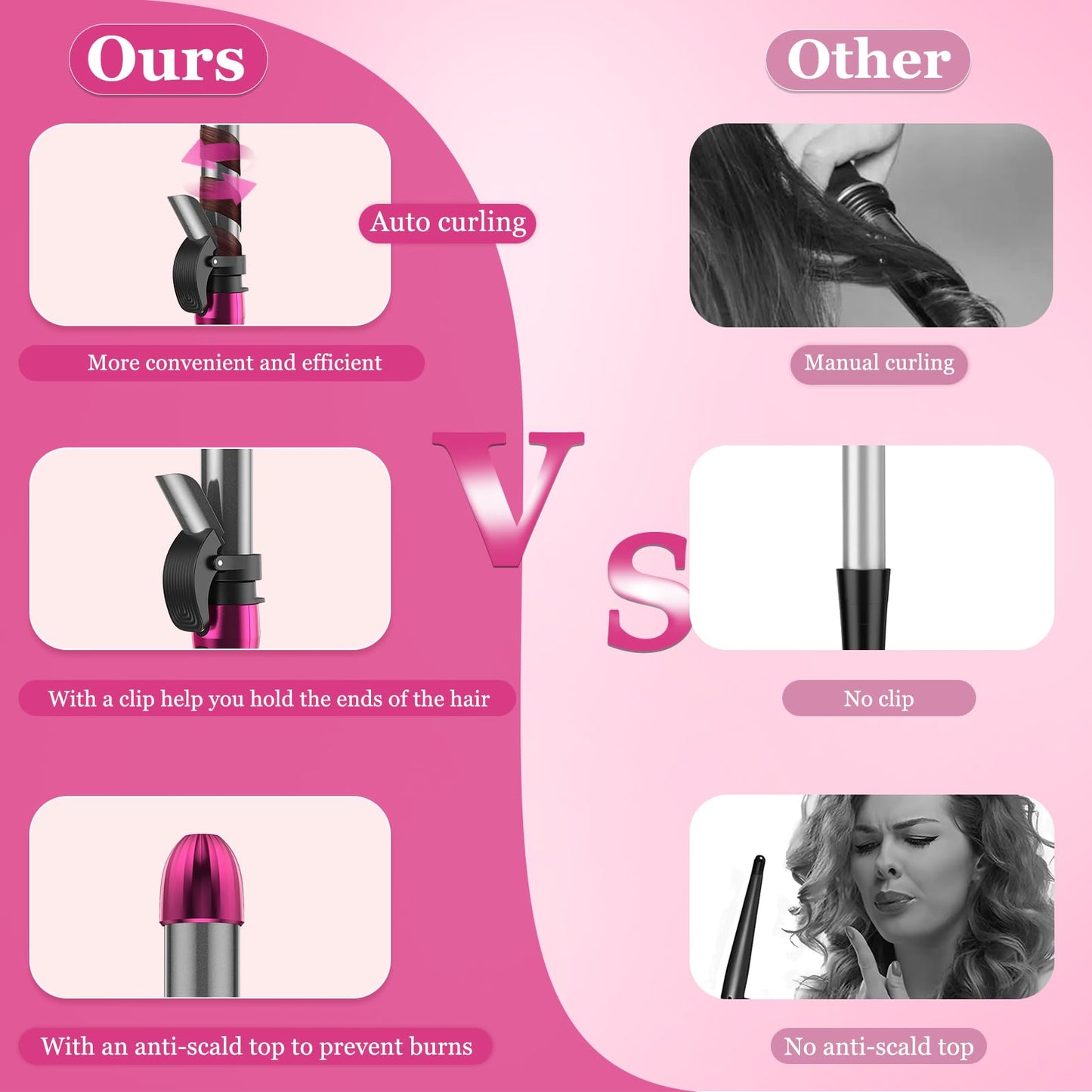 Auto Rotating Curling Iron 3 in 1 Interchangeable Heating Iron Barrels