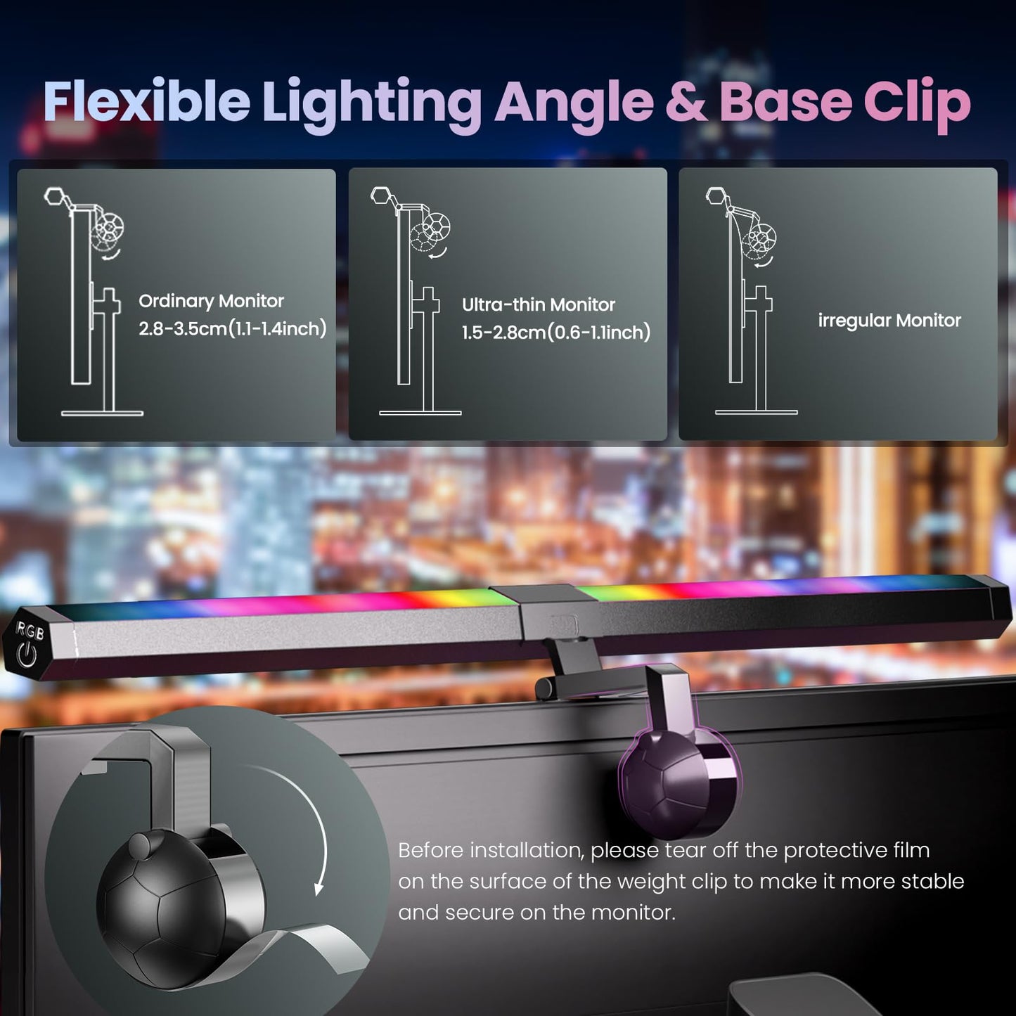 Quntis RGB PRO Monitor Light Bar 20'', USB-Powered Longer RGB Backlight, Screen Gaming Light Bar with Touch Control, Dimmable No Screen Glare Computer Desk Lamp, e-Reading Lamp for Task Home Office