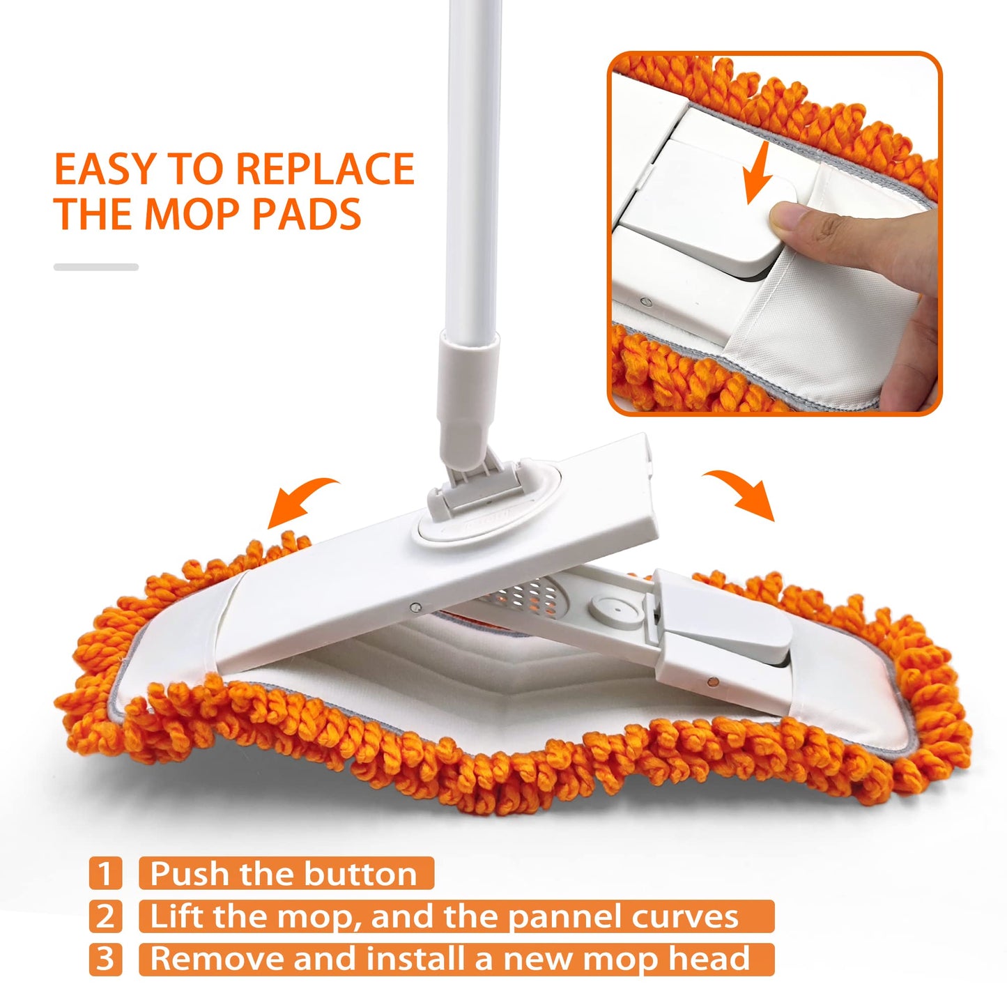 Dust Mop for Floor Cleaning with 1 Washable Microfiber Pads - JEHONN Dry Wet Flat Mop with Scouring Pad for Hardwood, Laminate, Tile, Marble