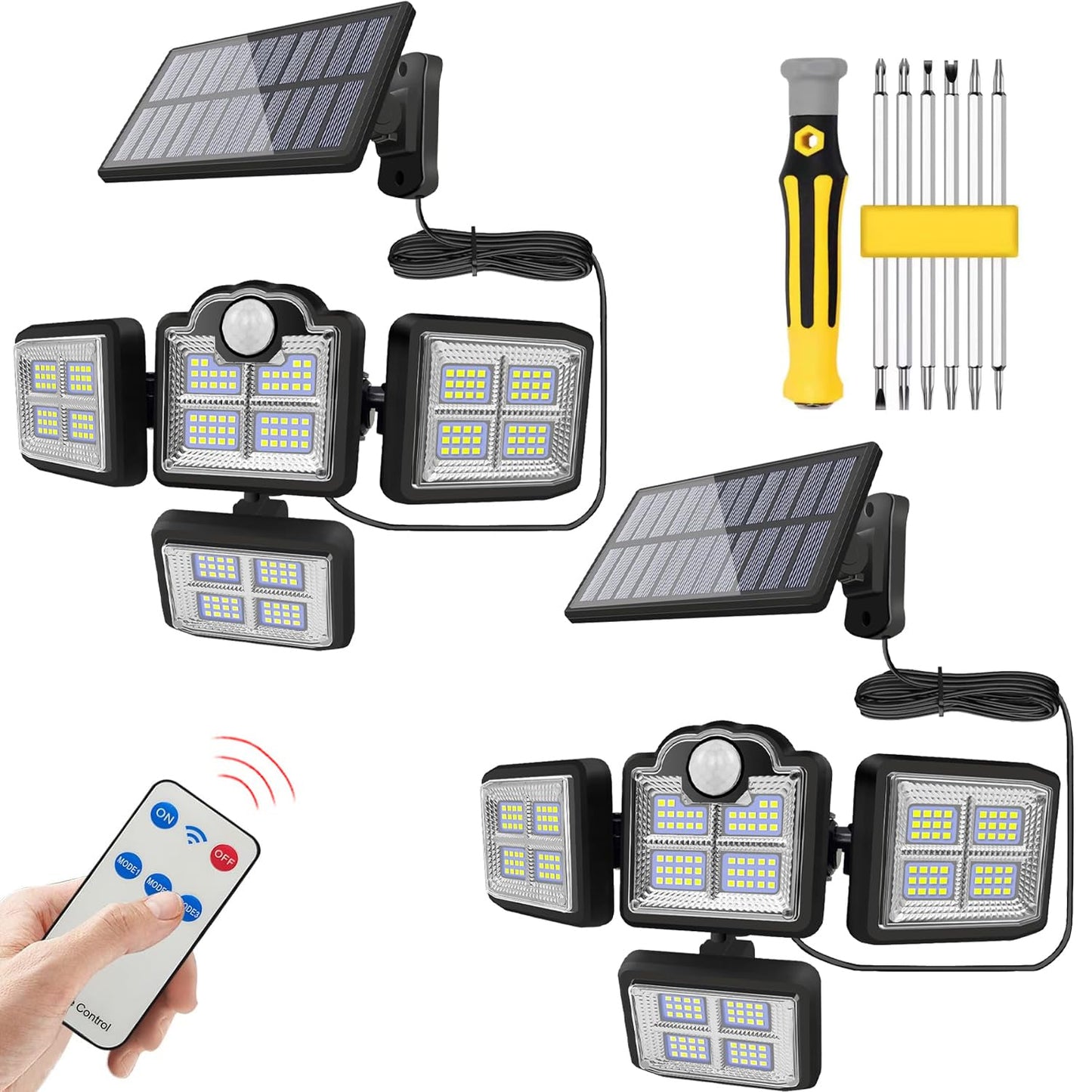 Xmart 8000LM 198 LED Solar Outdoor Lights Security Spot Lights 4 Adjustable Heads Motion Sensor Lights IP65 Waterproof 300° Wide Angle Wall Lights for Porch Yard Garage Pathway(2 Pack)