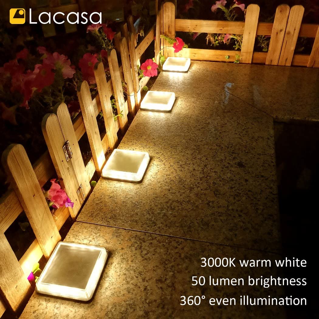 Solar Deck Lights, Outdoor Patio Garden Ground Pathway Driveway Walkway Lighting, Solar Powered Outside Stairs Step Lights Waterproof, auto On/Off Warm White - Square - 4 Pack