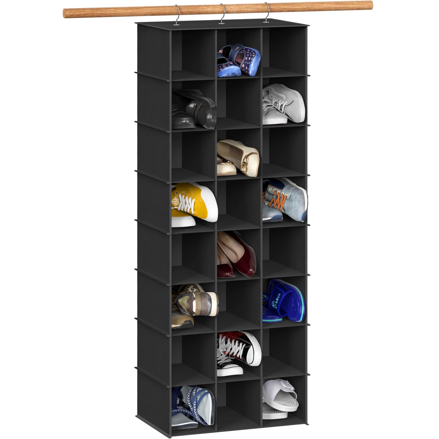Simple Houseware Hanging Shoe Shelves Closet Organizer Storage, 24 Sections, Black