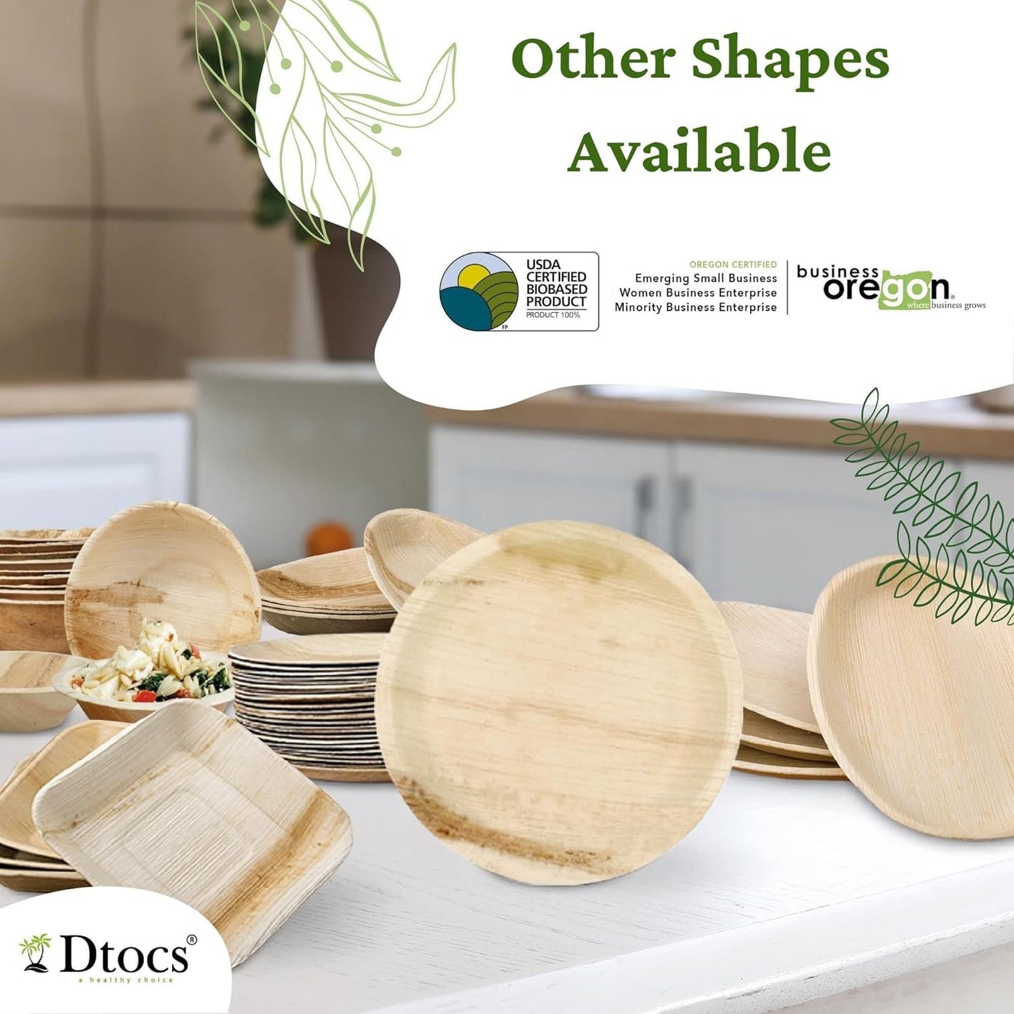 Dtocs Palm Leaf Plates 10 Inch Square 50 Dinner Plates Set | Bamboo Plates Disposable Like Compostable Plates, Disposable Charcuterie Boards, Platters | Disposable Plates Sturdy Than 10" Paper Plates