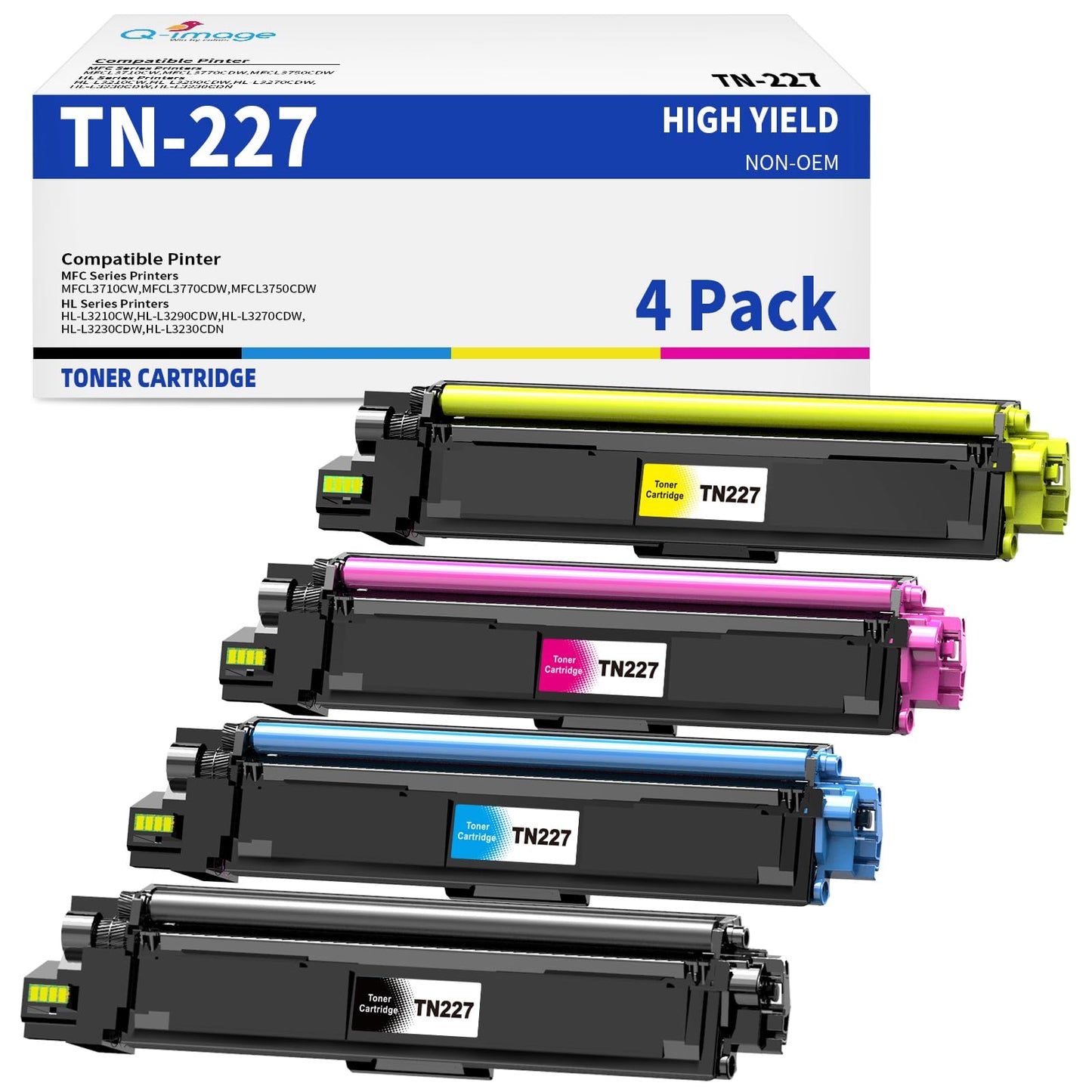 [with chip] TN227 Compatible Toner Cartridge Replacement for TN227 TN223 TN-227bk TN-223bk Work with MFC-L3770CDW MFC-L3710CW HL-L3270CDW HL-L3290CDW L3750CDW Printers (TN-227BK/C/M/Y,4 Pack)