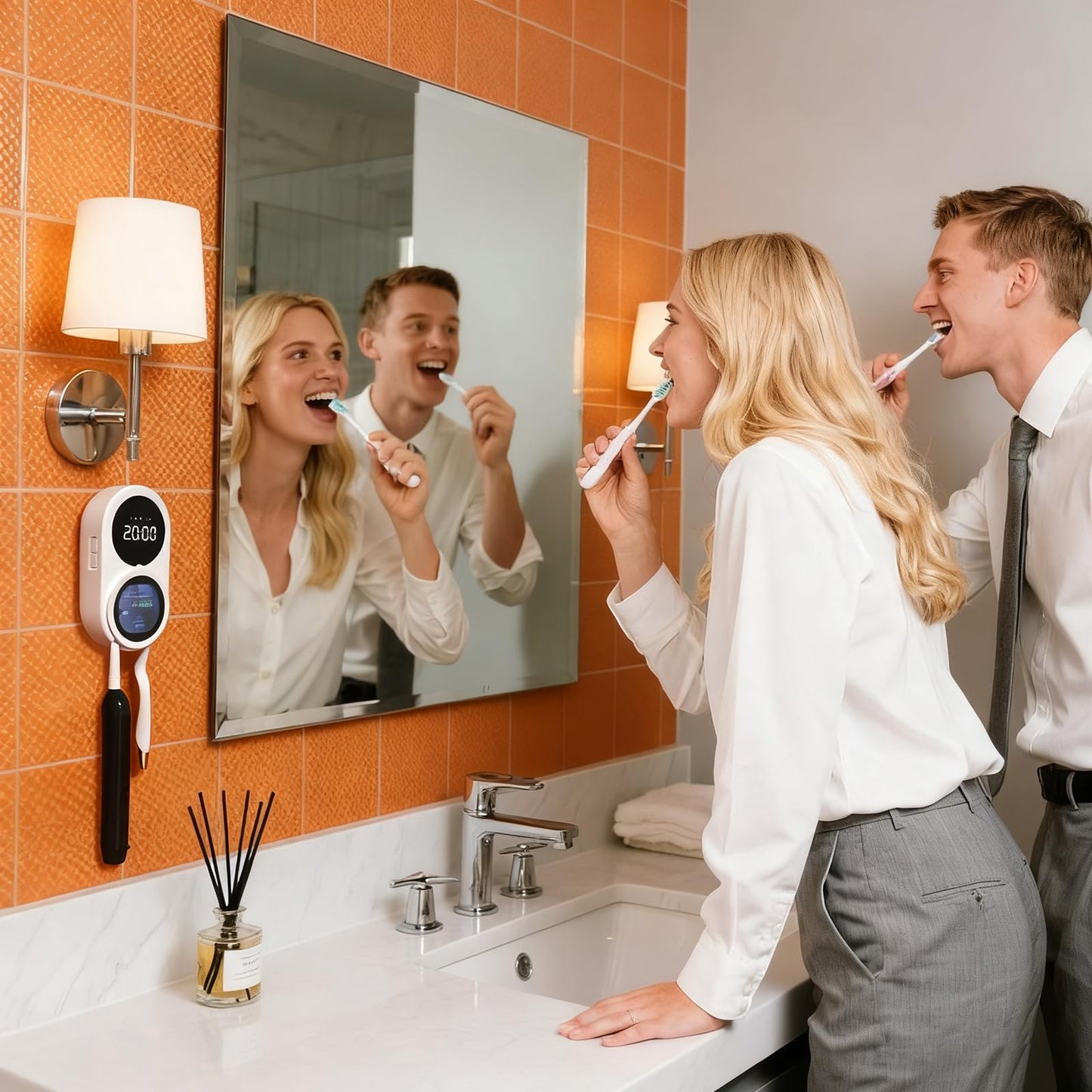 iHave Toothbrush Sanitizer and Holder, UV Toothbrush Holders with 100M Negative Ions for 360° Disinfection, Mold Prevention & Odor Removal, 2-Slot Heated & Fan Drying Toothbrush Holder Wall Mounted