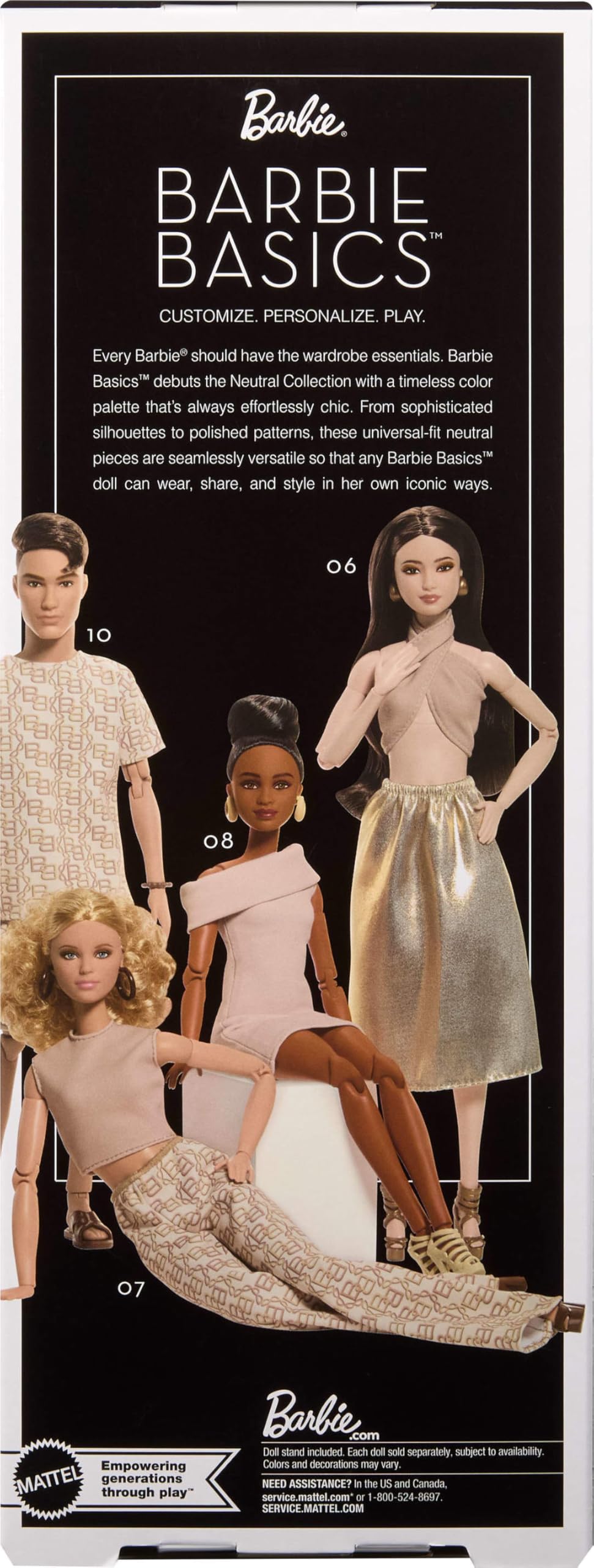 Barbie Basics Model Collector Fashion Doll 06 with Blonde Hair, Shimmery Golden Skirt & Halter, Universal-fit Fashions, Posable Body