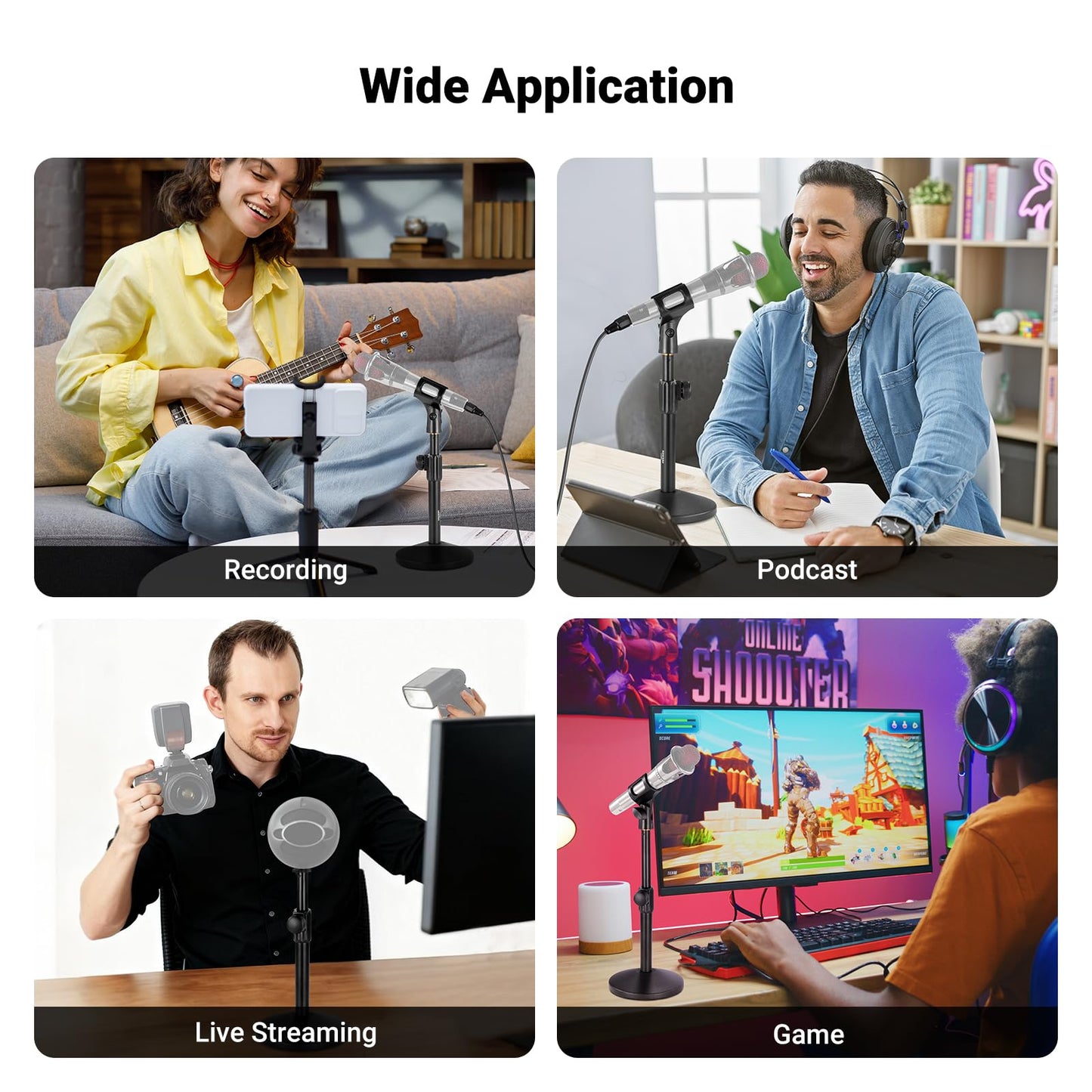 NEEWER Desk Microphone Stand, Adjustable Table Top Mic Holder Mount with Clip and 3/8" to 5/8" Adapter Compatible with Blue Yeti Snowball HyperX QuadCast SoloCast Shure, Max Load 3.3 lbs, MS015