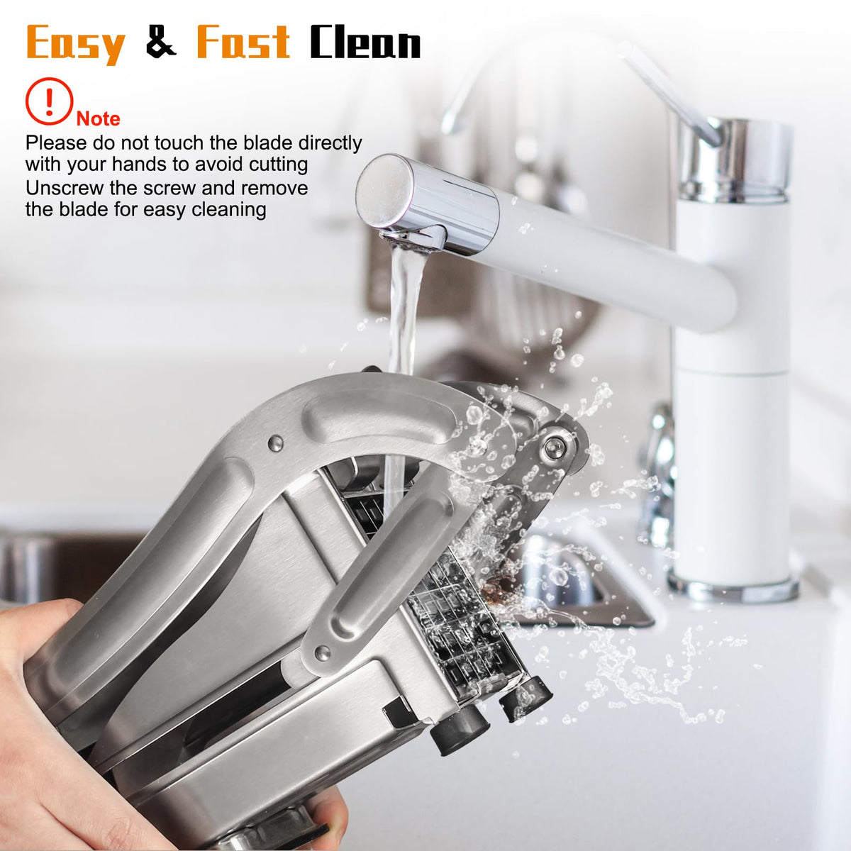 French Fry Cutter, Stainless Steel Potato Cutter, Potato Slicer, Includes 2 Blade Size Cutter Options and No-Slip Suction Base, Perfect for use with Air Fryer