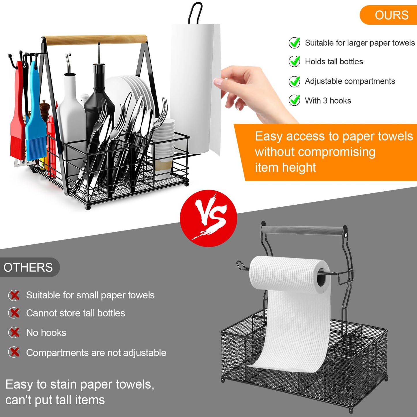 JBBTOOL Grill Caddy with Paper Towel Holder, BBQ Camping Caddy for Plates and Utensils, Picnic Condiment Storage Caddy, RV Patio Camper Must Haves, Outdoor Kitchen Barbecue Accessories