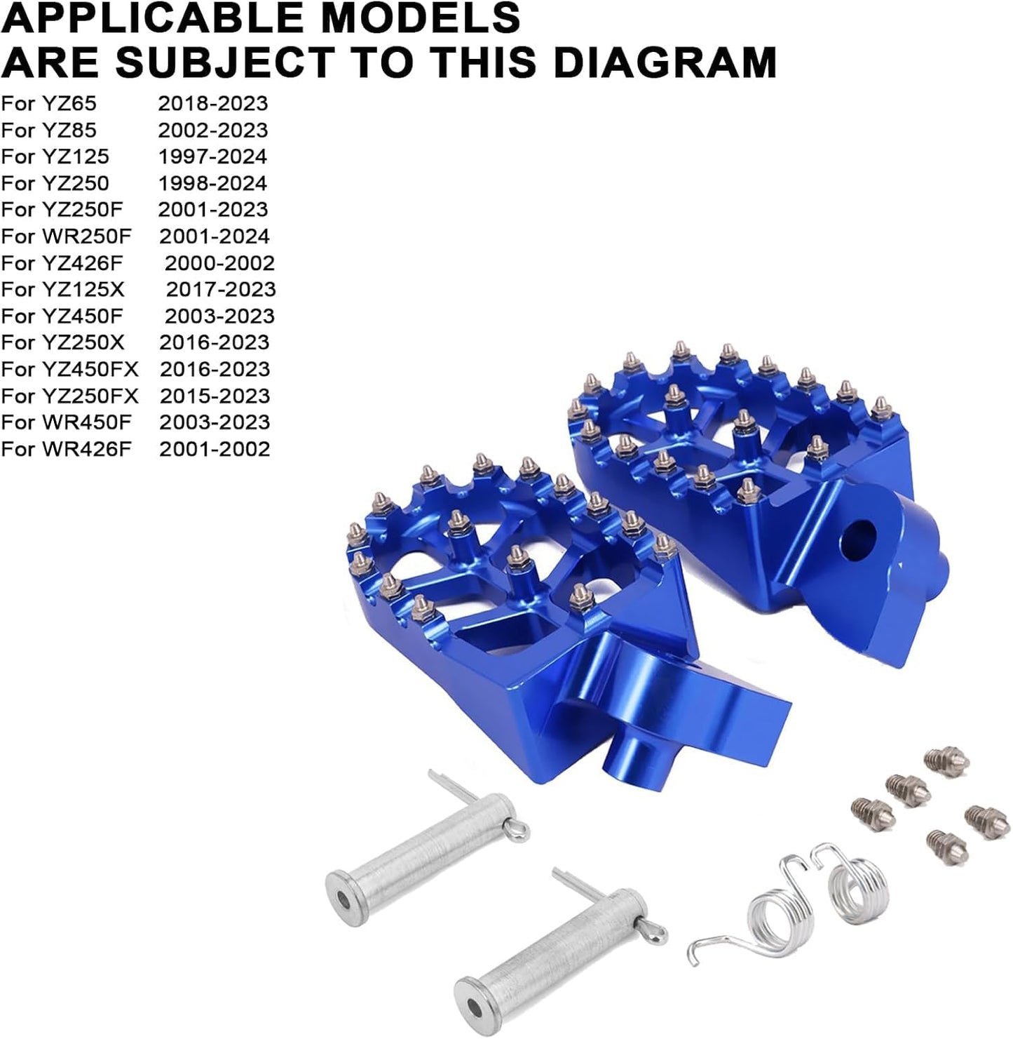JFG RACING Dirt Bike Foot Pegs,CNC Motorcycle Rest Pedal Footpegs for YZ65 18-23/YZ85 02-23/YZ125 97-24/YZ250 98-24/YZ250F 01-23/WR250F 01-24/YZ450F WR450F 03-23/YZ125X YZ250X YZ250FX YZ450FX-Blue