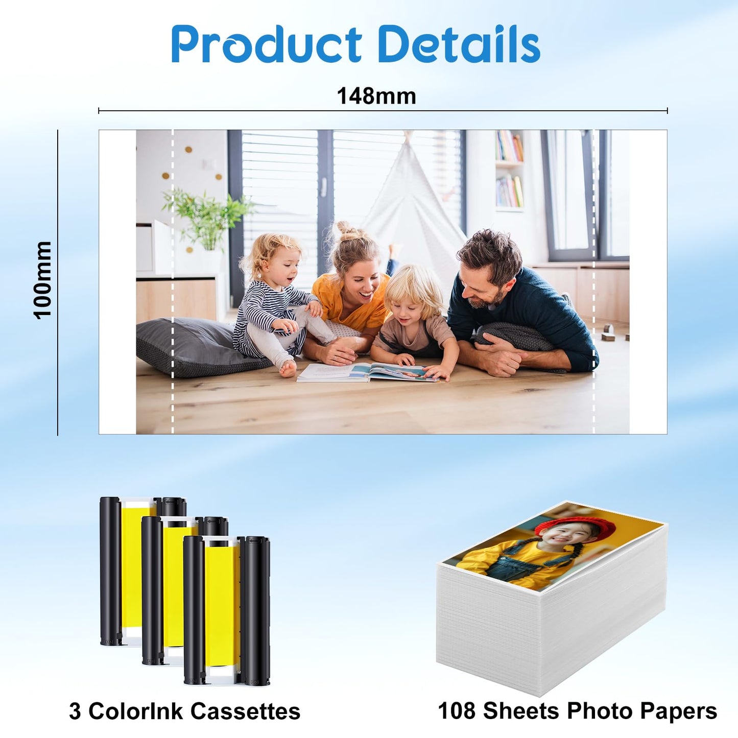 Compatible for Canon Selphy CP1500 CP1300 Ink and Paper, KP-108IN KP108 3 Color Ink Cartridges and 108 Sheets 4 x 6 Paper Glossy, for Canon Selphy CP1500 CP1300 CP1200 CP1000 CP910 CP900 CP800