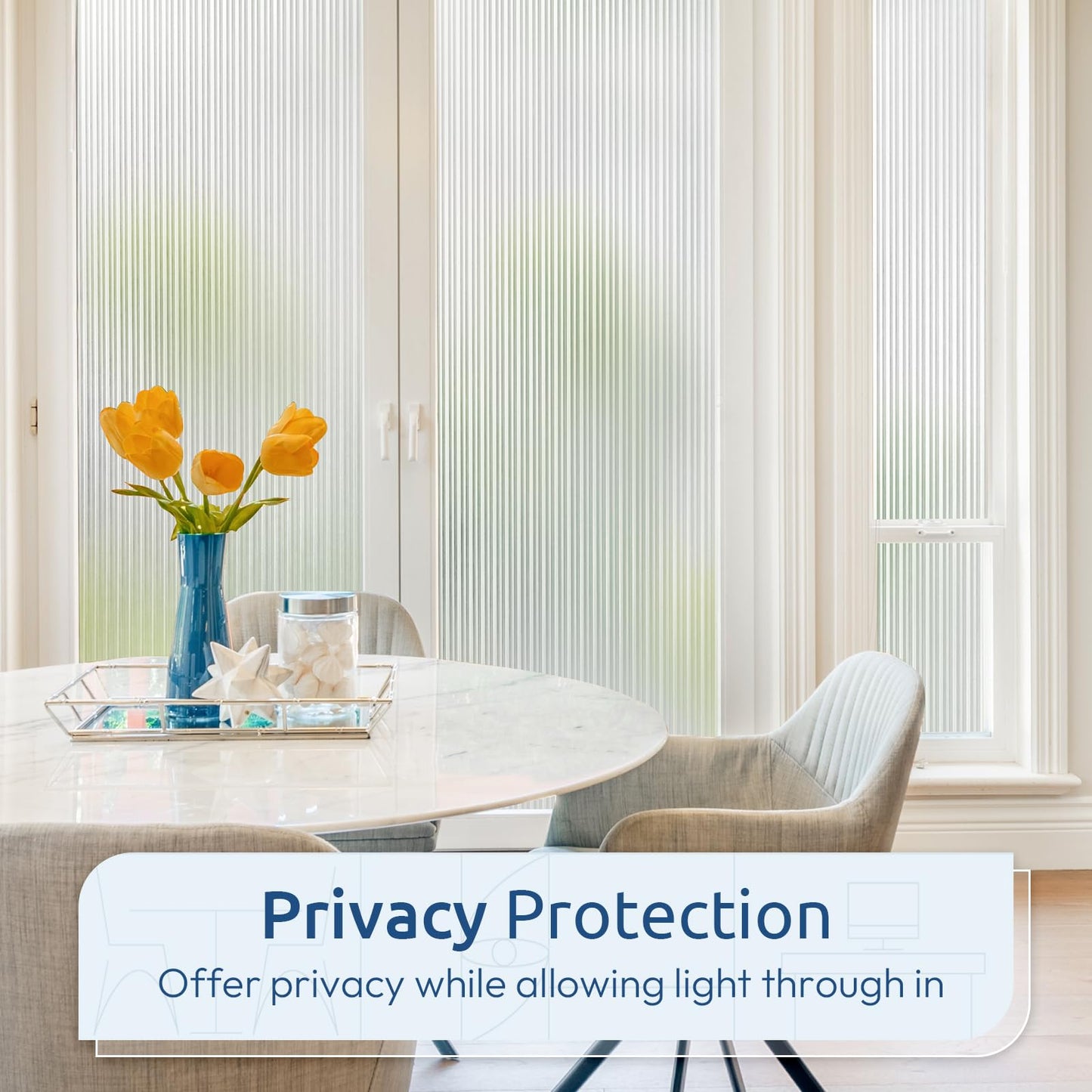 rabbitgoo Reeded Glass Window Privacy Film, Non Adhesive Frosted Glass Window Film, Static Cling, Removable, UV Heat Blocking, Anti-Glare, Decorative for Bathroom Living Room, 60 x 200cm