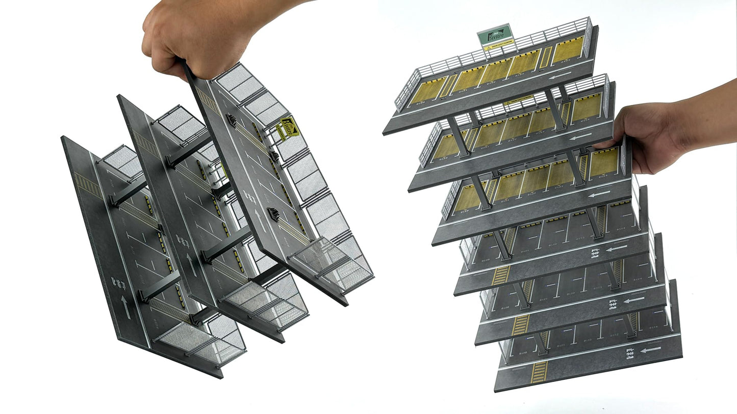 1/64 Scale Die-cast Model Car Display Case Organizer - Parking Garage Diorama Compatible with Hot Wheels Matchbox Mini GT,for Toy Car Display and Storage 15 Parking Spaces(Horizontal Railing)