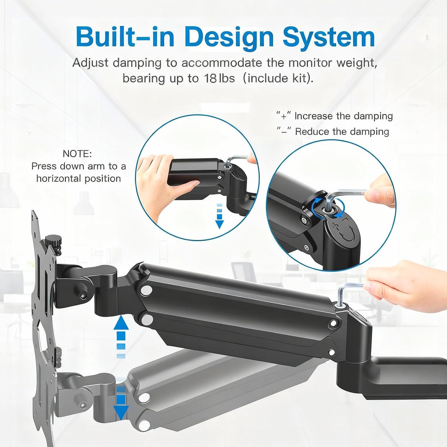 HUANUO Monitor Wall Mount for 17 to 32 Inch Computer Screen, Monitor Wall Mount Arm Holds up to 17.6lbs, Height Adjustable Full Motion Design Wall Monitor Arm - VESA Mount 75x75,100x100