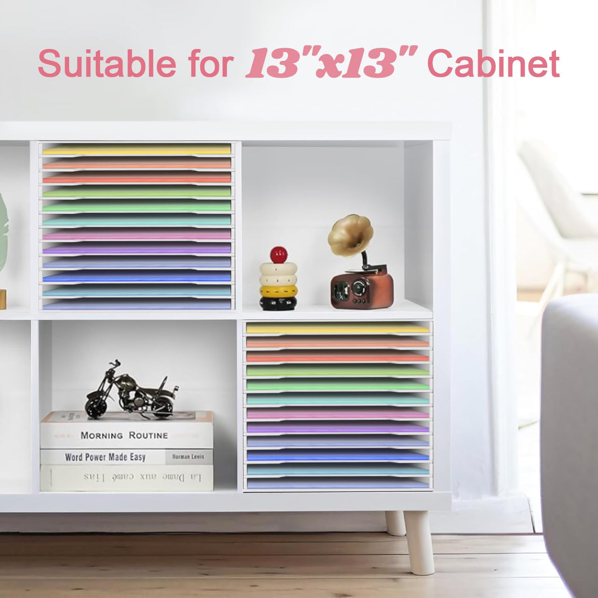 SONGWAY 12x12 Paper Storage Organizer - 13 Tier Desk File Organizer with Adjustable Shelves, Letter Mail Tray, 12x12 Stackable Scrapbook Paper Storage Cube for Home Office Classroom