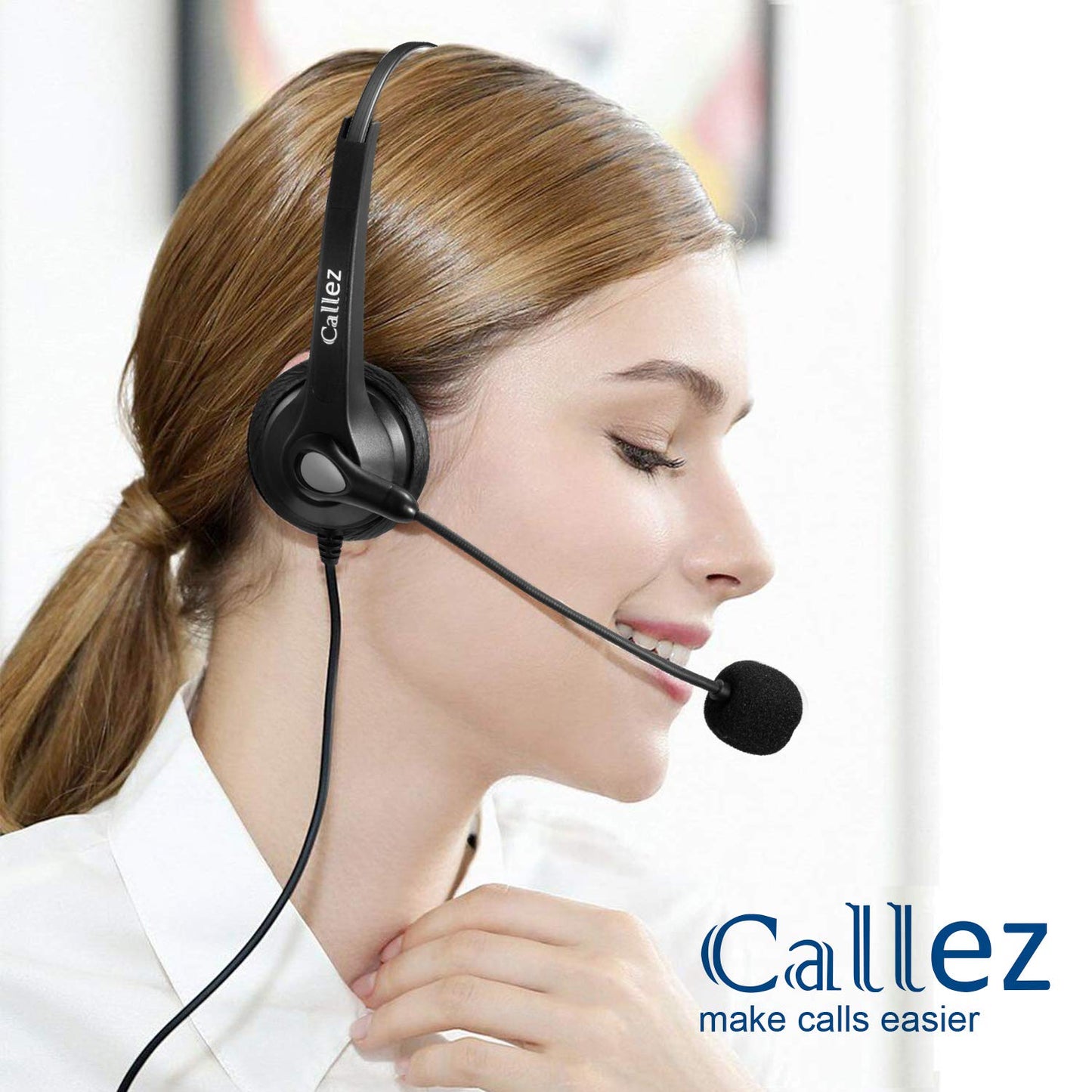 Callez Wired Telephone Headset Mono, Call Center RJ9 Phone Headset with Noise Canceling Mic Compatible with ShoreTel 480 Plantronics T10 Polycom Zultys Toshiba NEC DT300 Landline Deskphones