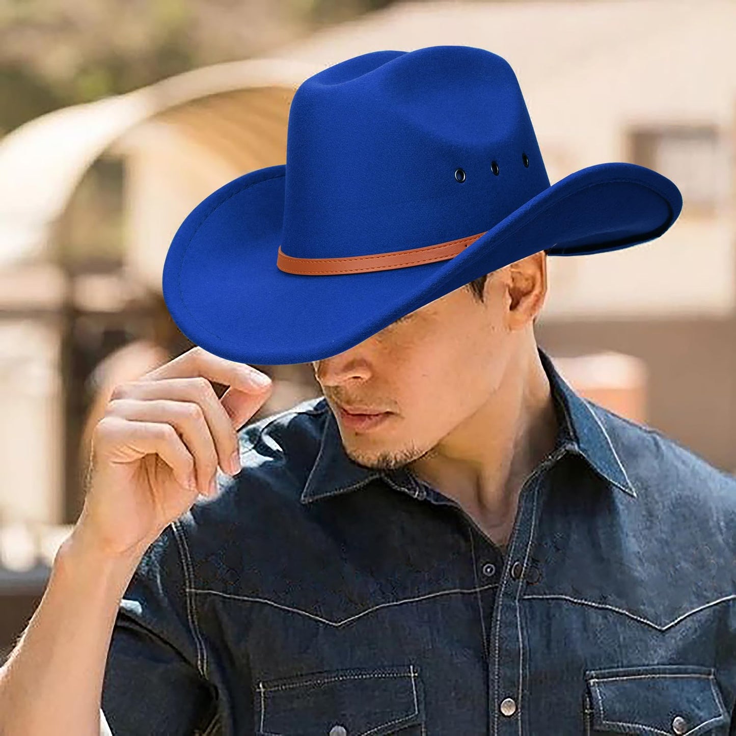 DRESHOW Cowboy Hat for Women and Men Western Felt Cowboy Cowgirl Hat Wide Brim Belt Buckle Retro Fedora Hats Unisex Caps