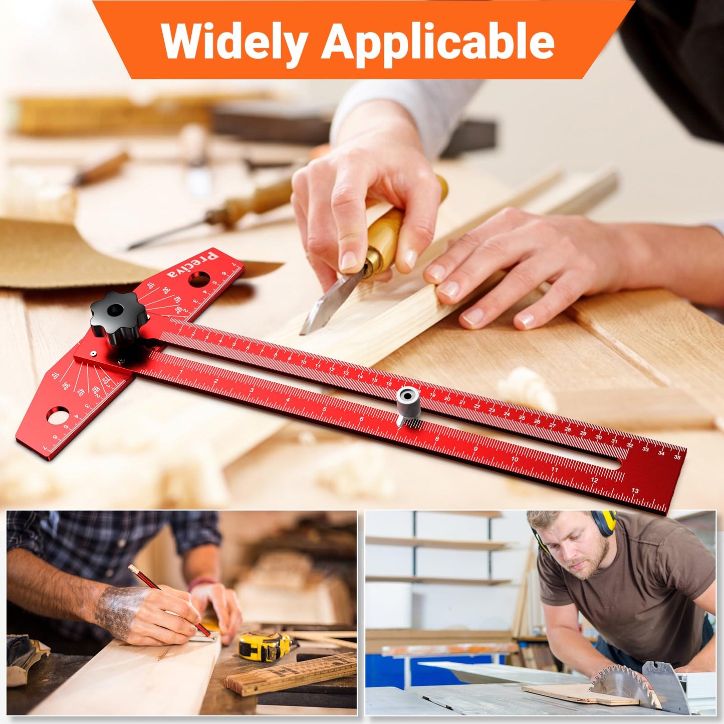 Preciva 13” Carpenter Square Ruler (1/16" Scale) - Foldable Aluminum Alloy T Square Ruler with Imperial and Metric Scales, Multi-Purpose Woodworking Square for Measure Angles, Position, Draw Lines