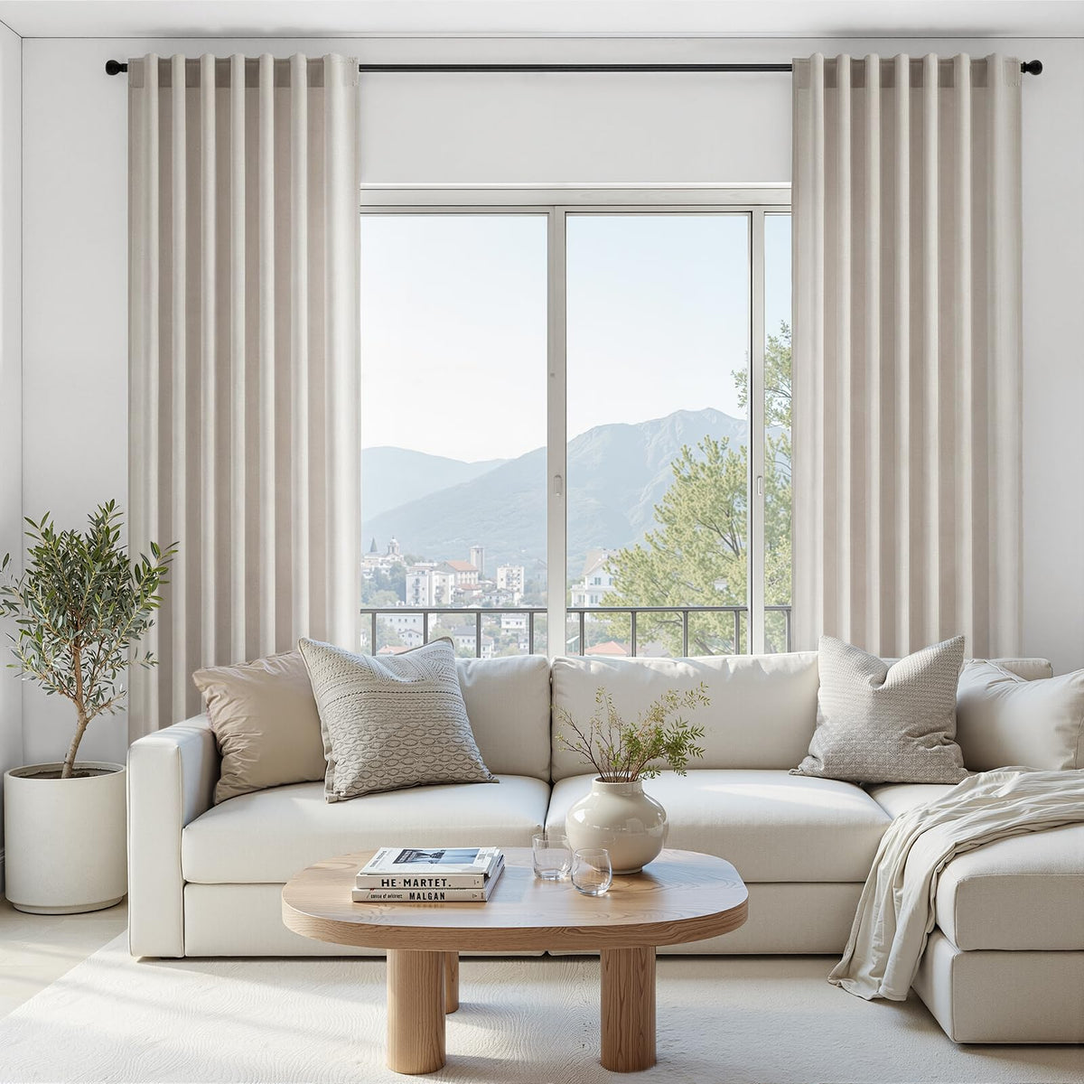 Back Tab Sheer Linen Curtains 90 Inches Long Linen Textured Curtain Oatmeal Semi Sheer Blend Light Filtering Linen Drapes for Rod Pocket 52x84 2 Panels Set Farmhouse Boho Light Oatmeal