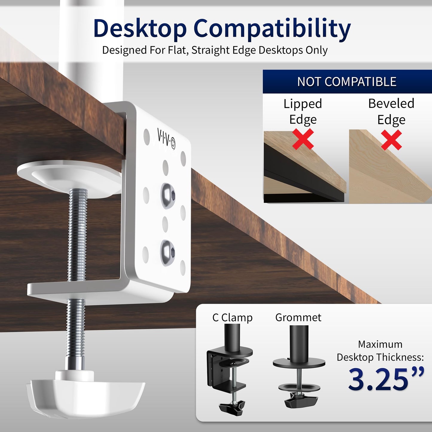 VIVO Single Monitor Arm Desk Mount, Holds Screens up to 32 inch Regular and 38 inch Ultrawide, Fully Adjustable Stand with C-Clamp and Grommet Base, VESA 75x75mm or 100x100mm, White, STAND-V001W