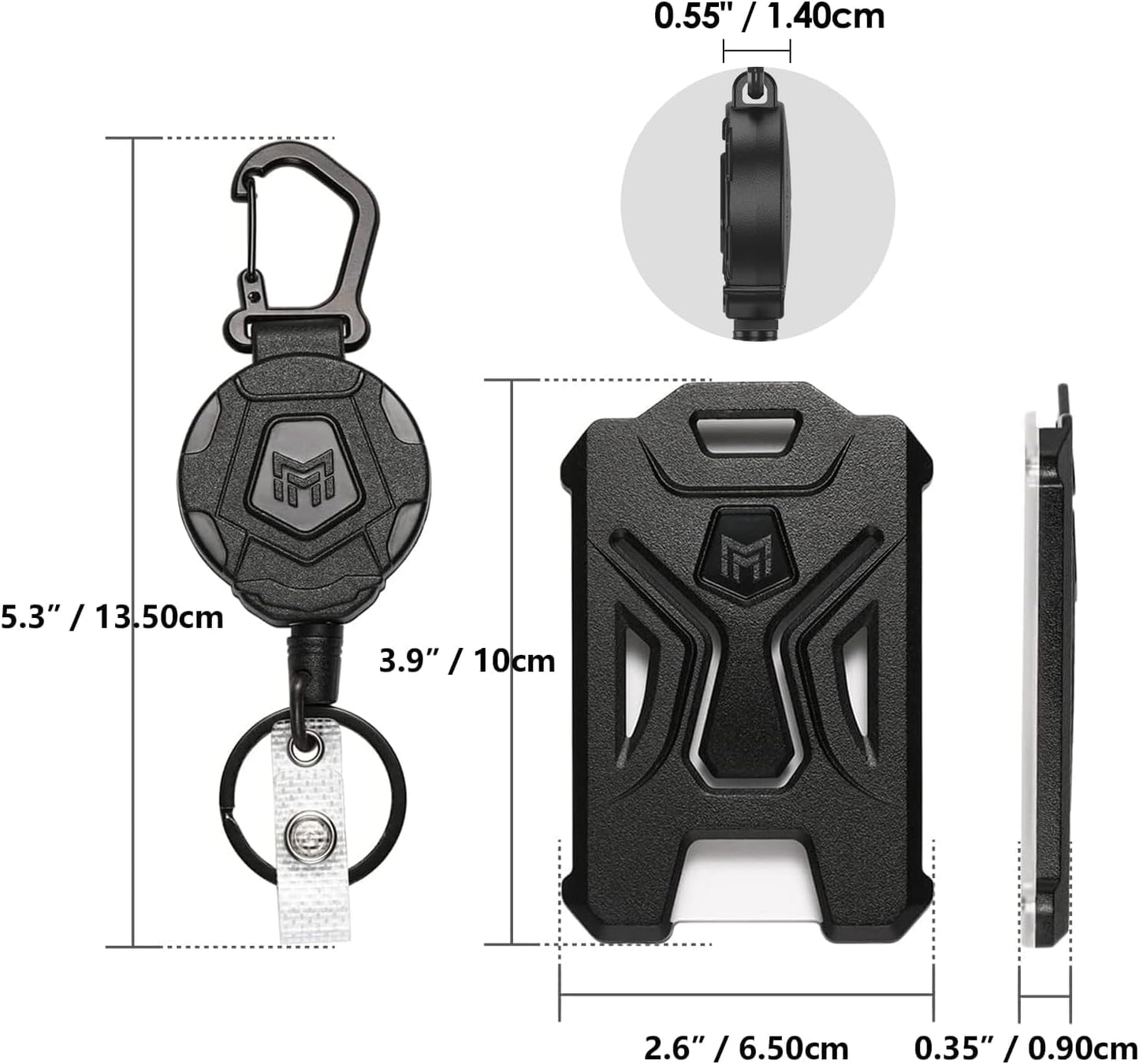 MNGARISTA 4-Pack Retractable Badge Holder,Heavy Duty Carabiner Clip Keychain Badge Reel,Tactical ID Card Key Holder with 31.5" Retractable, Black