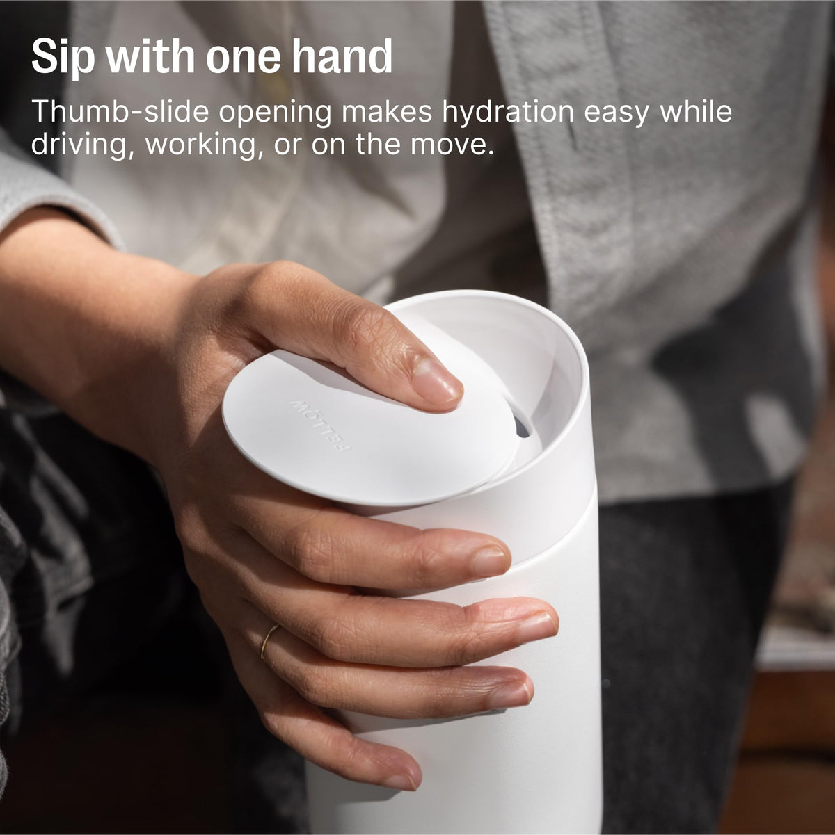 Fellow 16 oz Carter Bundle (3 in 1) Travel Mug with Slide-Lock, Move & Cold Lids with Straw - to-Go Coffee Tumbler, Ceramic Interior & Vacuum-Insulated Stainless Steel - Coffee Cups-Hazy Blue